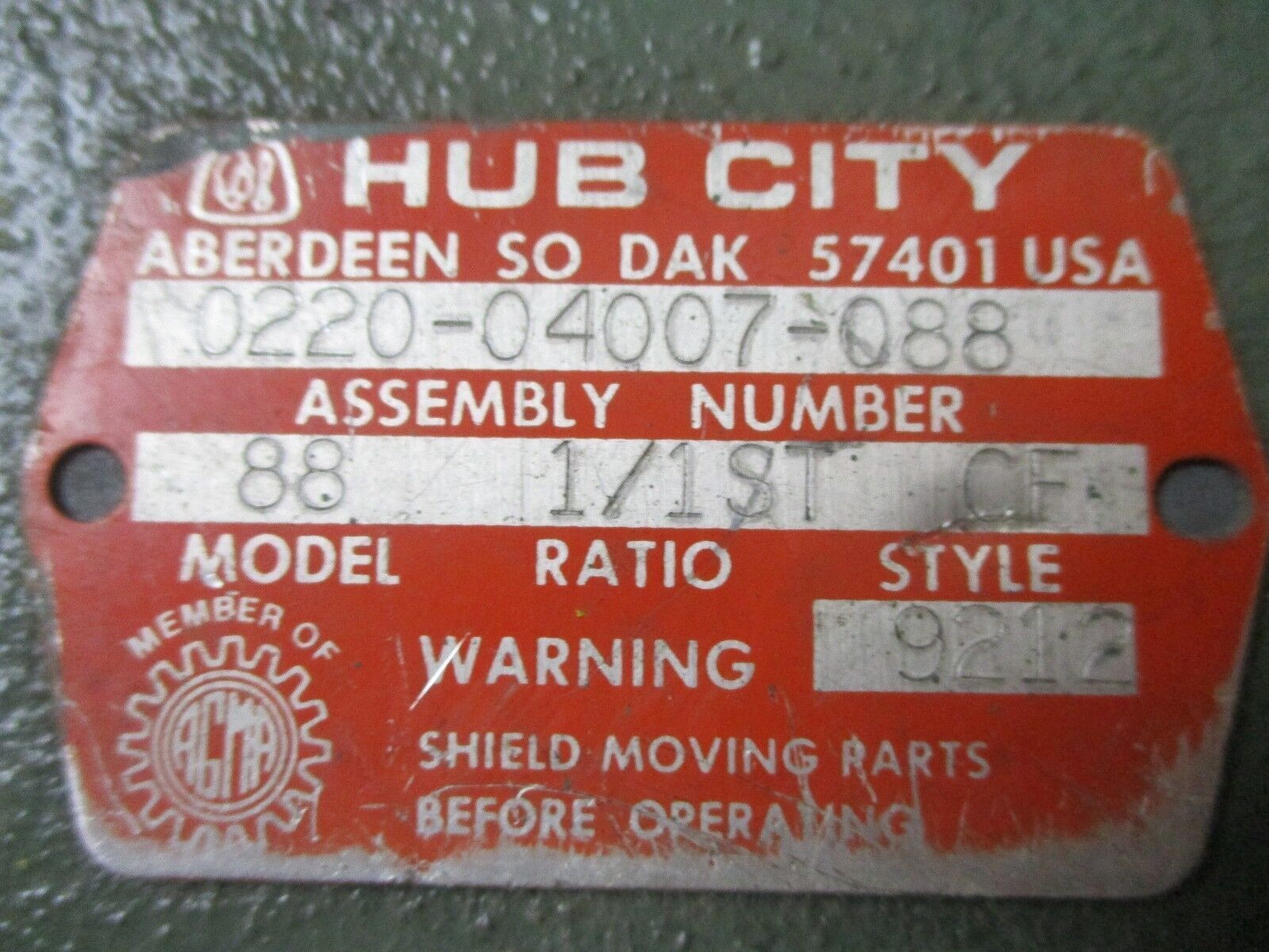 Hub City Model 88 Gear Drive 0220-04007-088 Ratio: 1:1 ST Style: DE Used
