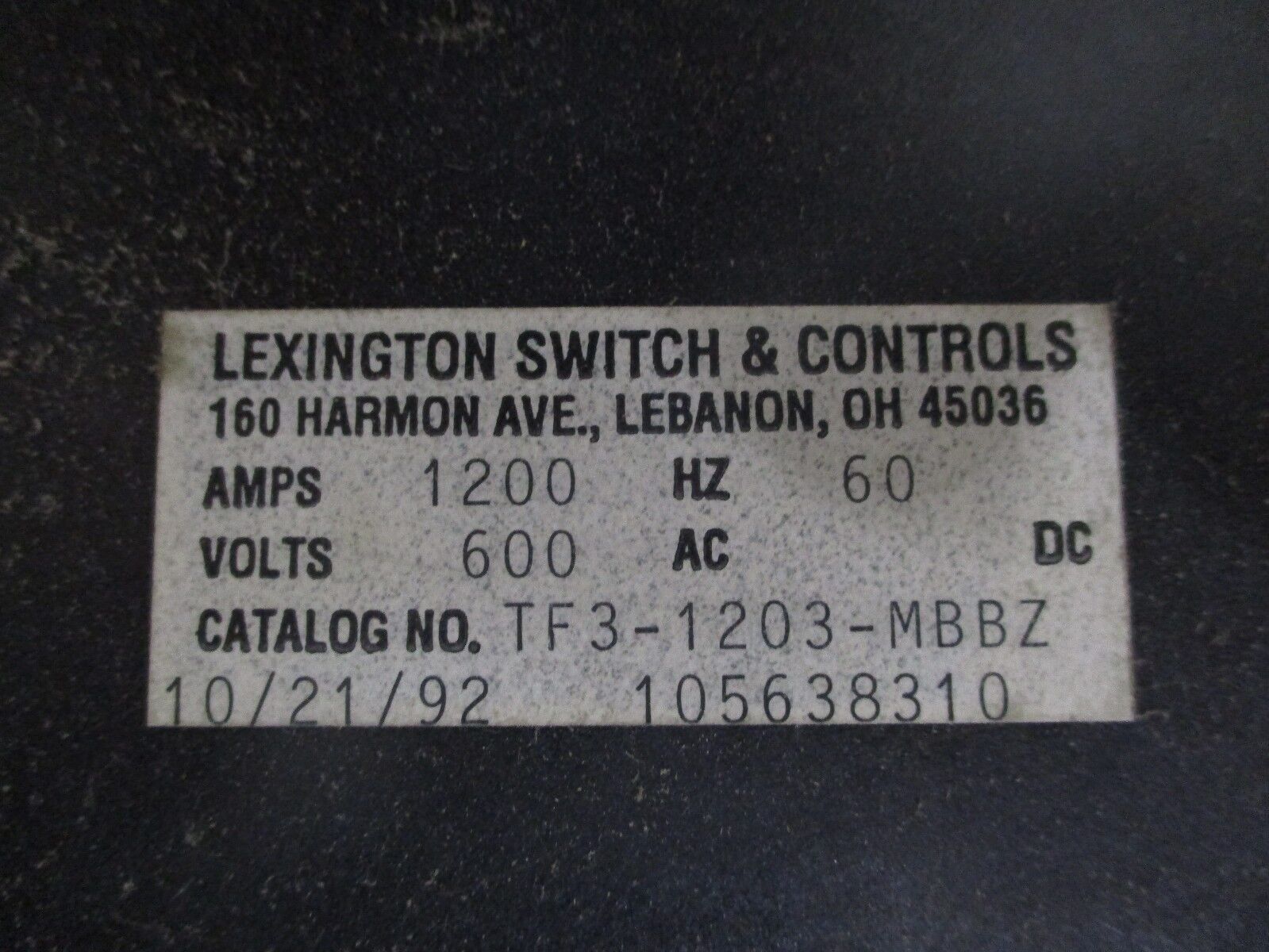 Lexington Switch & Controls Rotary Manual Bypass Switch TF3-1203-MBBZ 1200A 600V