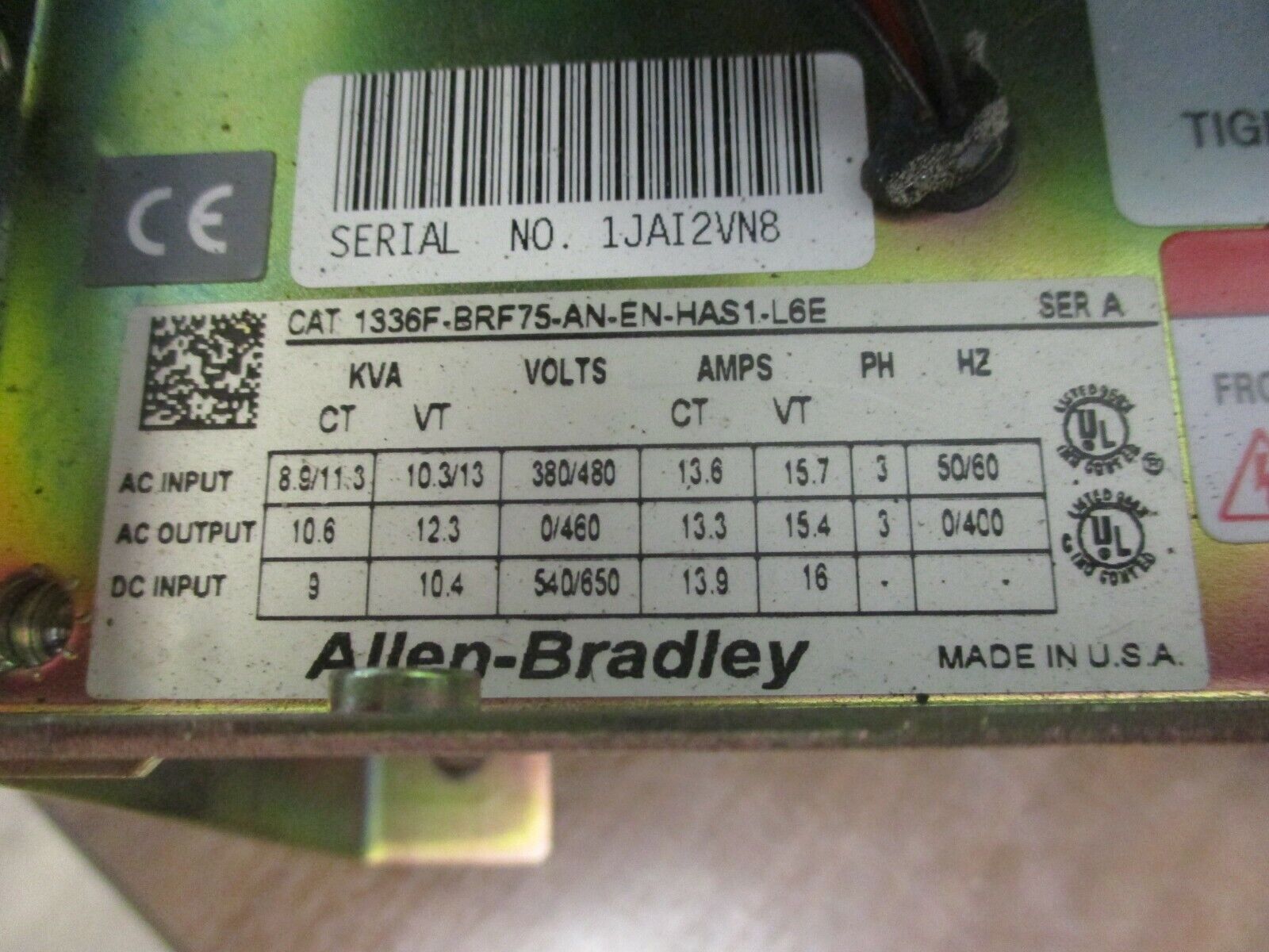 Allen-Bradley 1336 Plus II AC Drive 1336F-BRF75-AN-EN-HAS1-L6E 7.5HP *No Keypad*