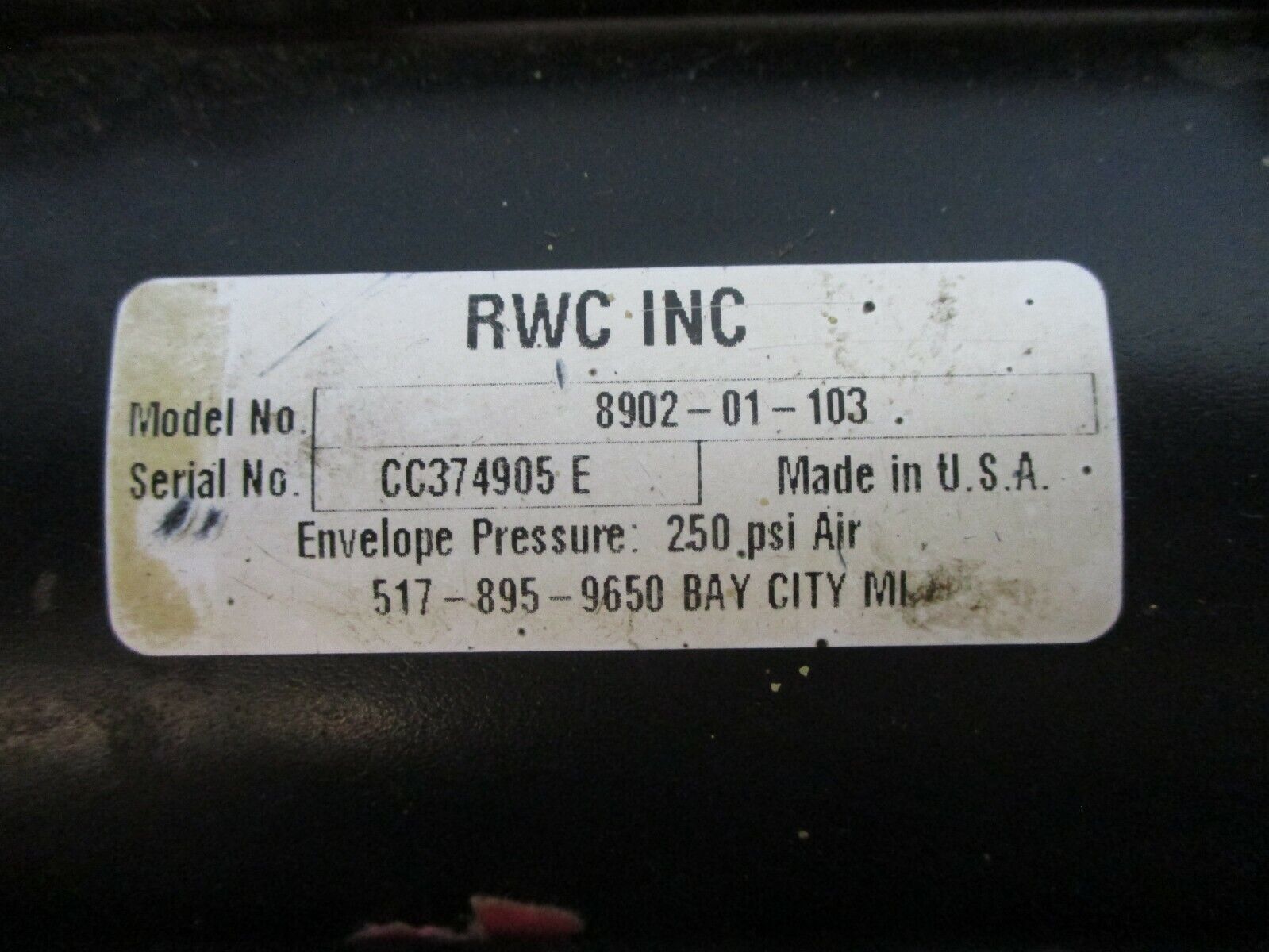 RWC Air Cylinder 8902-01-103 250PSI Used