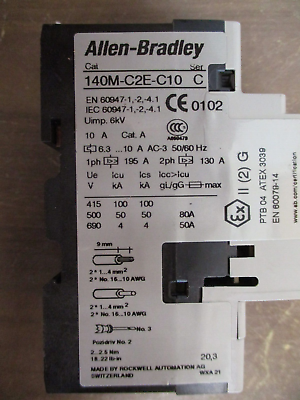 Allen-Bradley Manual Motor Protector 140M-C2E-C10 Trip : 6.3-10A Used