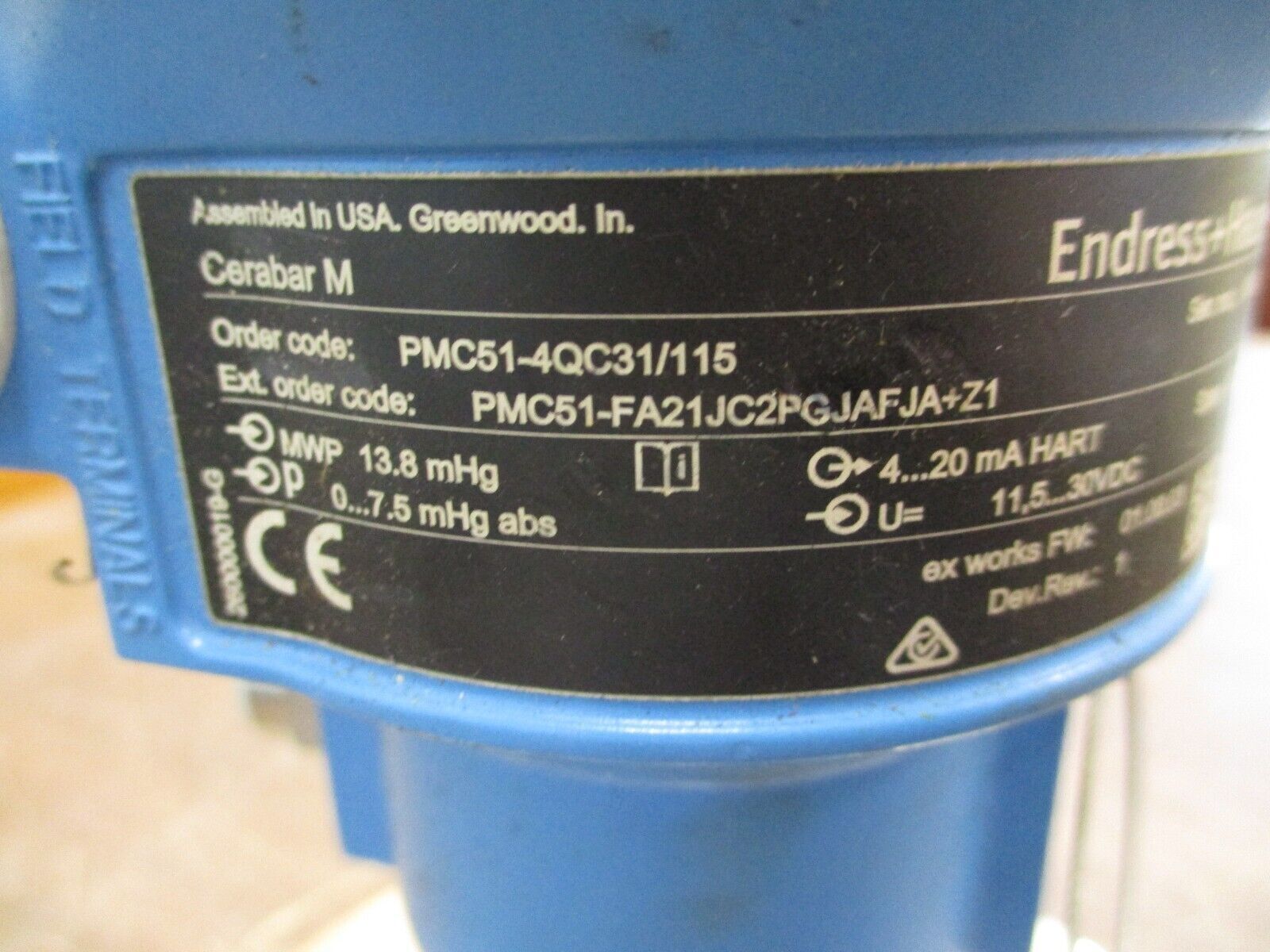 Endress + Hauser Cerabar M Pressure Transmitter PMC51-4QC31/115 Used