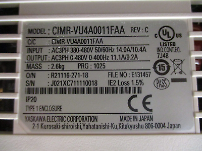 Yaskawa V1000 AC Drive CIMR-VU4A0011FAA Rev. C 7.5HP 380-480V New Surplus