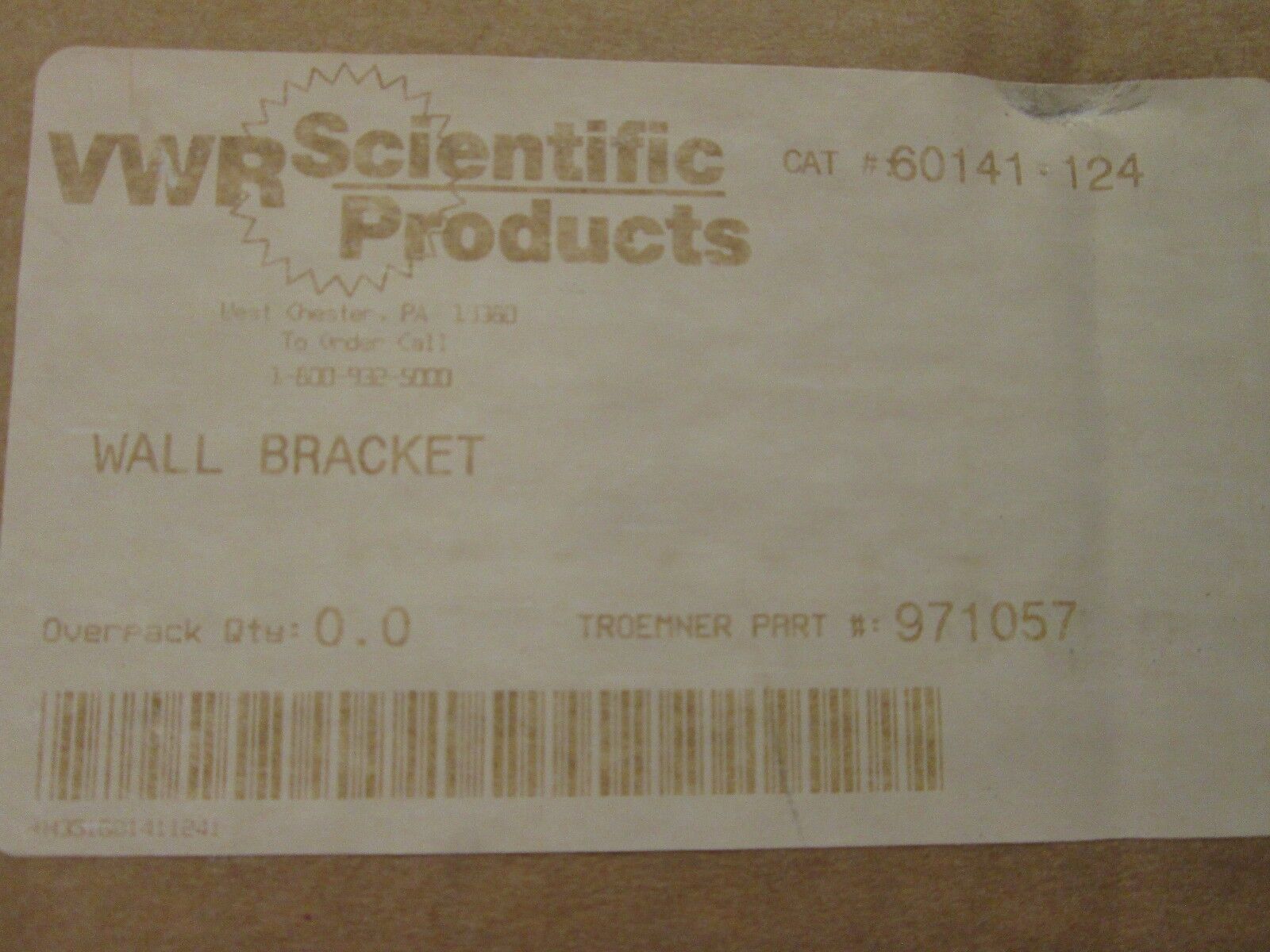 VWR Wall Bracket for Cylinder 60141-124 New Surplus