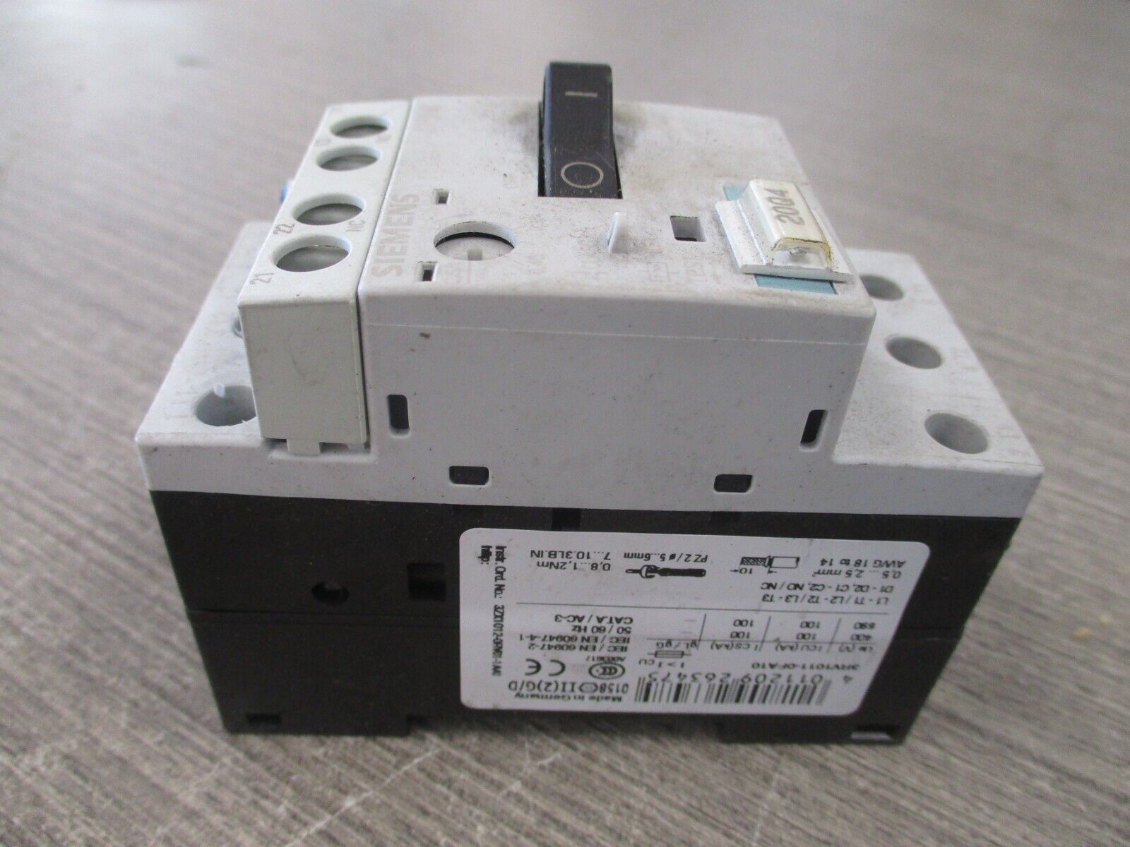 Siemens Sirius Manual Starter 3RV1011-0FA10 Trip: 0.35-0.5A Used