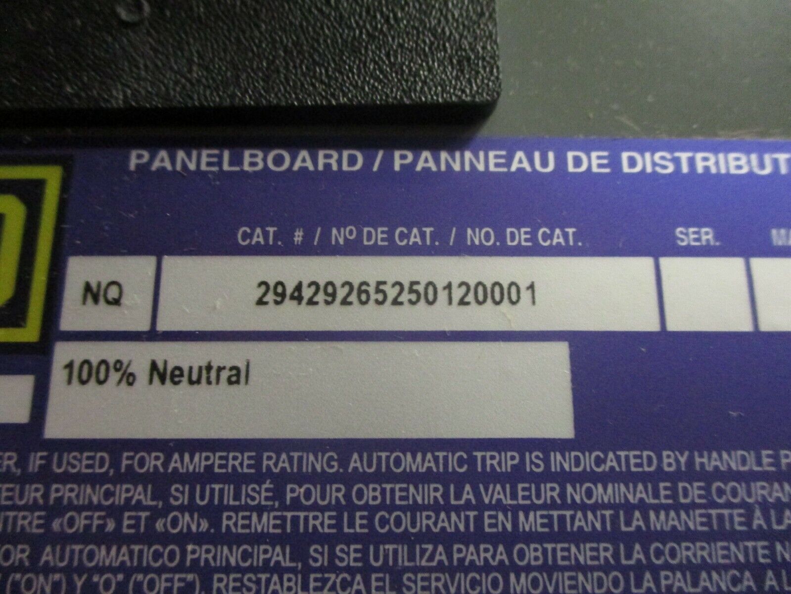 Square D Breaker Panel Interior w/Cover & Box NQ29429265250120001/NC26SHR/MH26BE