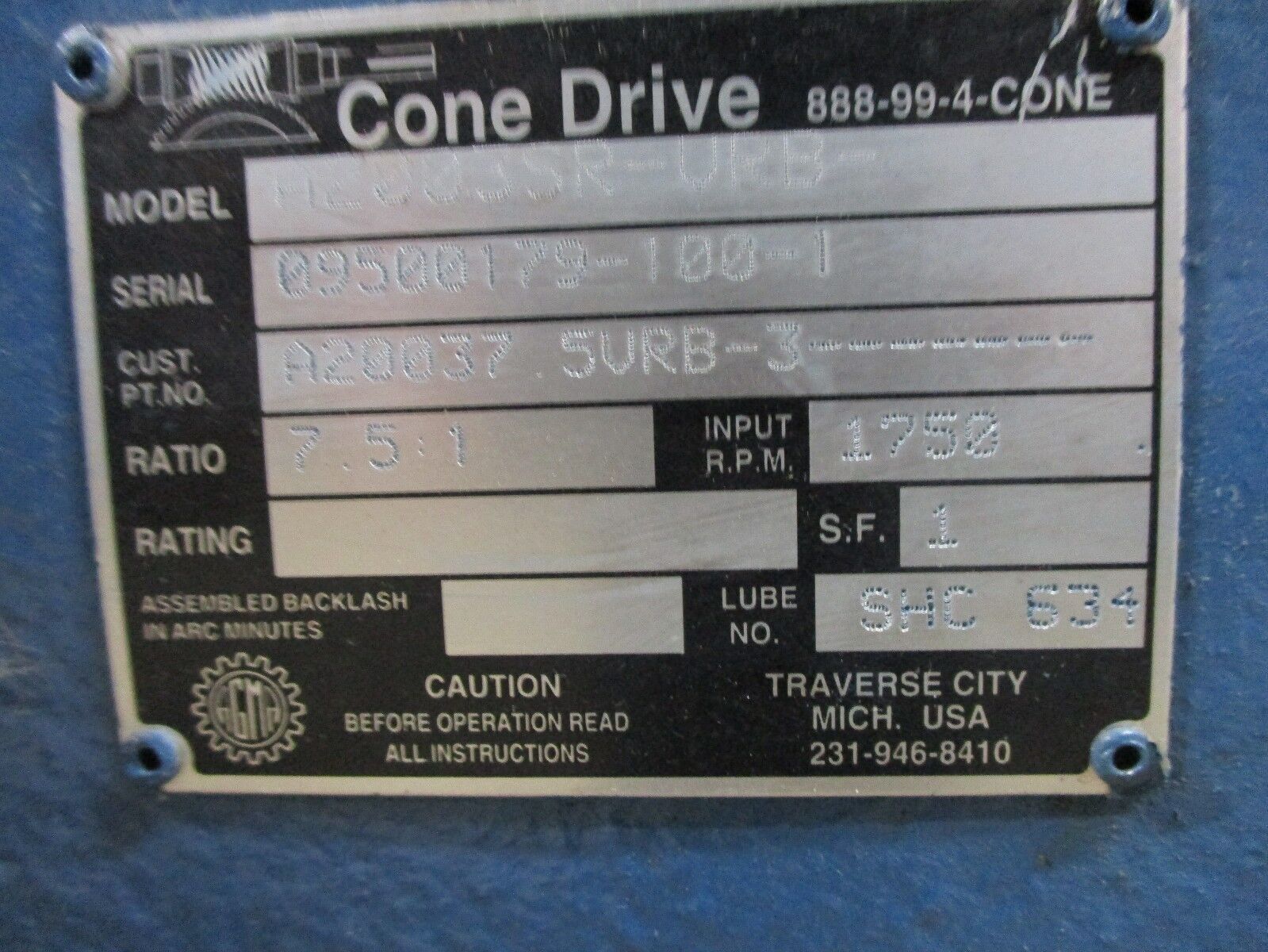 Cone Drive Reducer A2003SR-VRB Ratio 7.5:1 1750RPM In Used