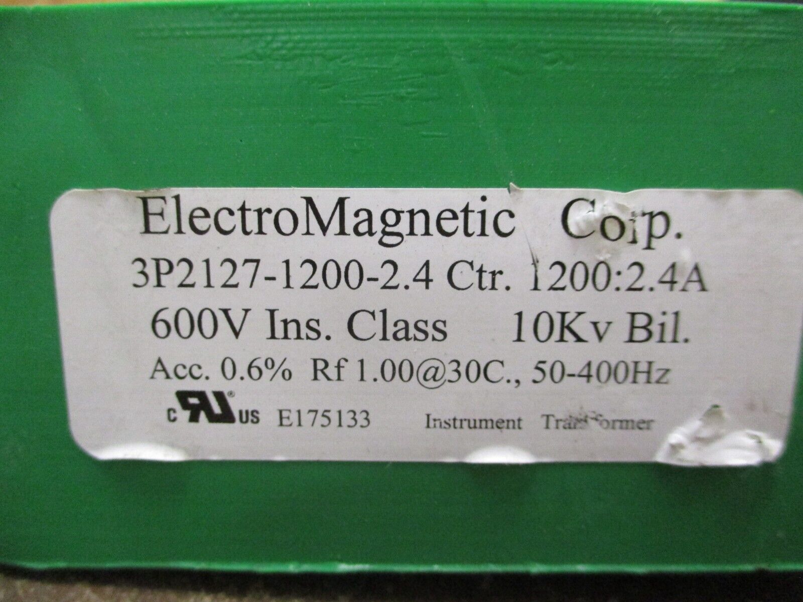 ElectroMagnetic Corp. Current Transformer 3P2127-1200-2.4 Ratio 1200:2.4A 600V