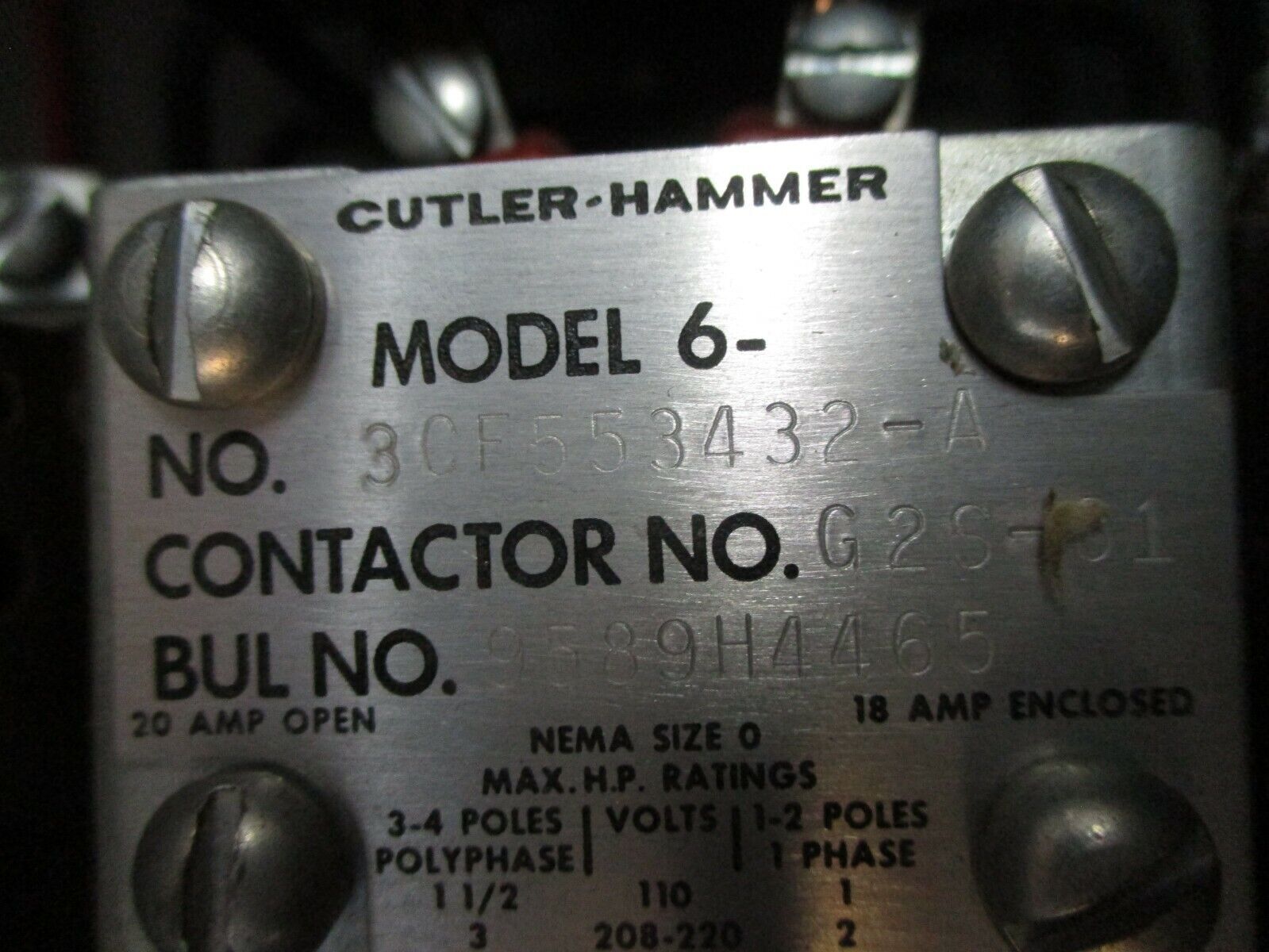 Cutler-Hammer Fusible Size 0 Combination 6-3CF553432-A 18A 110-550V Used