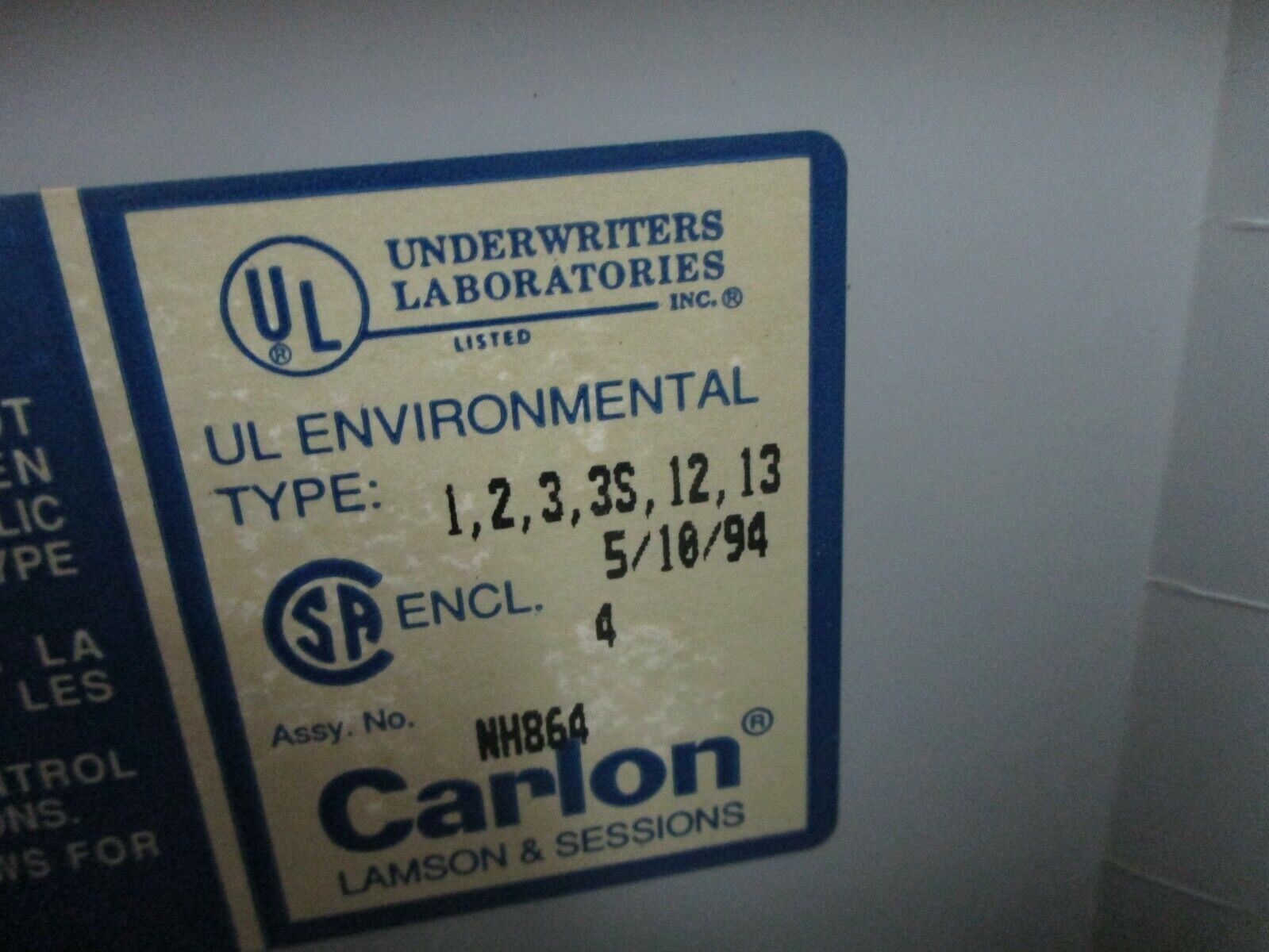 Carlon Type 3S, 12, 13 Enclosure NH864 Size: 8x6x4" Used