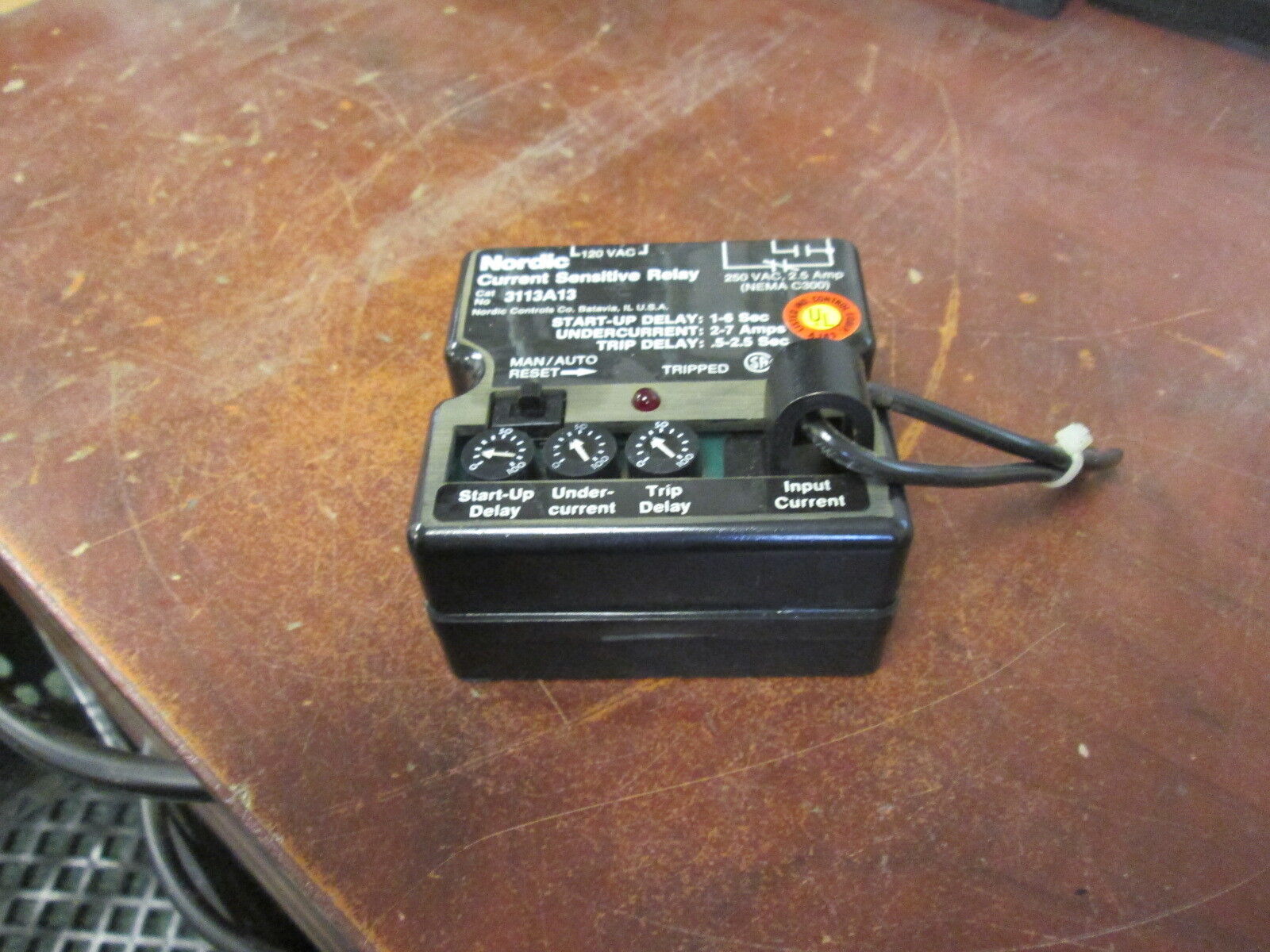 Nordie Current Sensitive Relay 3113A13 250VAC 25A Delay: 1-6 sec Used