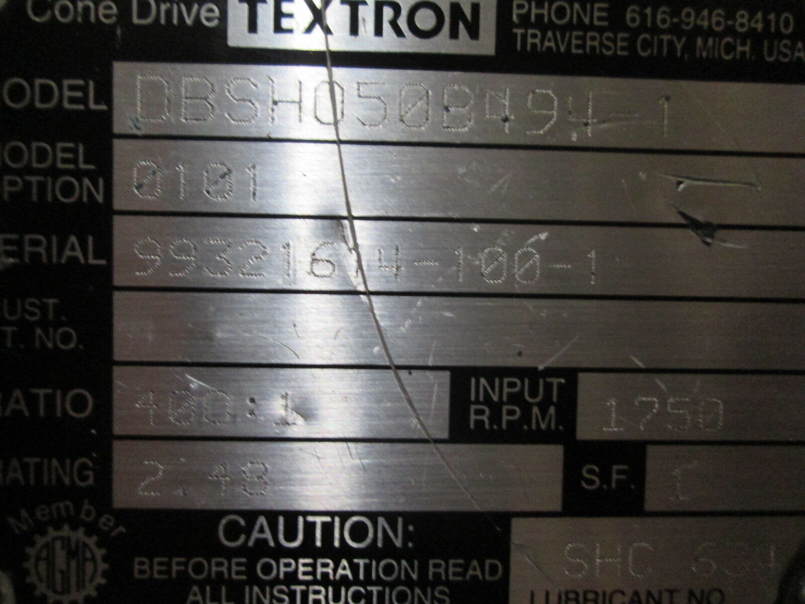 Textron Cone Drive w/ Accudrive Reducer & Hand Crank DBSHO50B494-1 Ratio 400:1