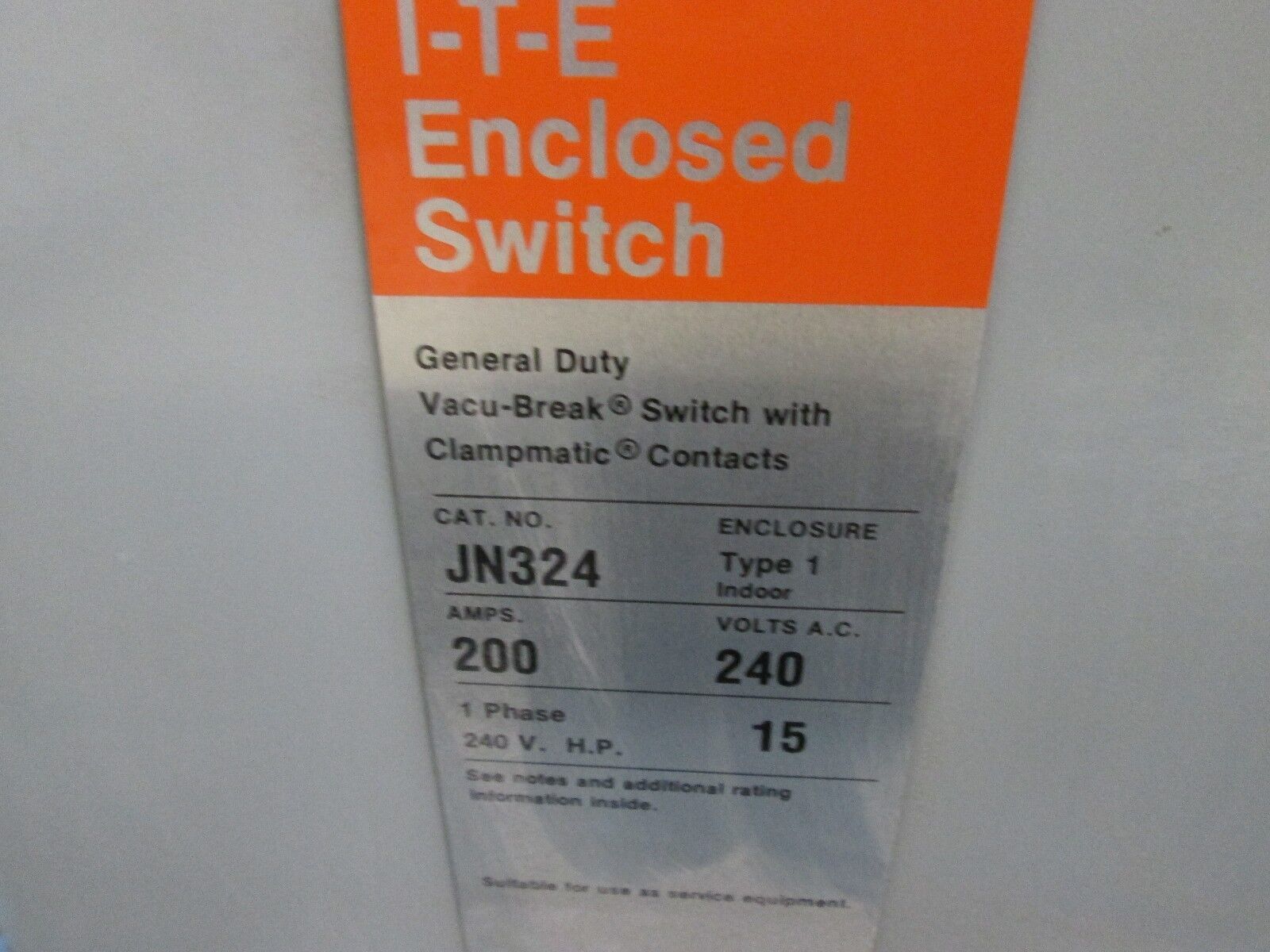 ITE Fusible Safety Switch JN324 200A 240V 1Ph Used