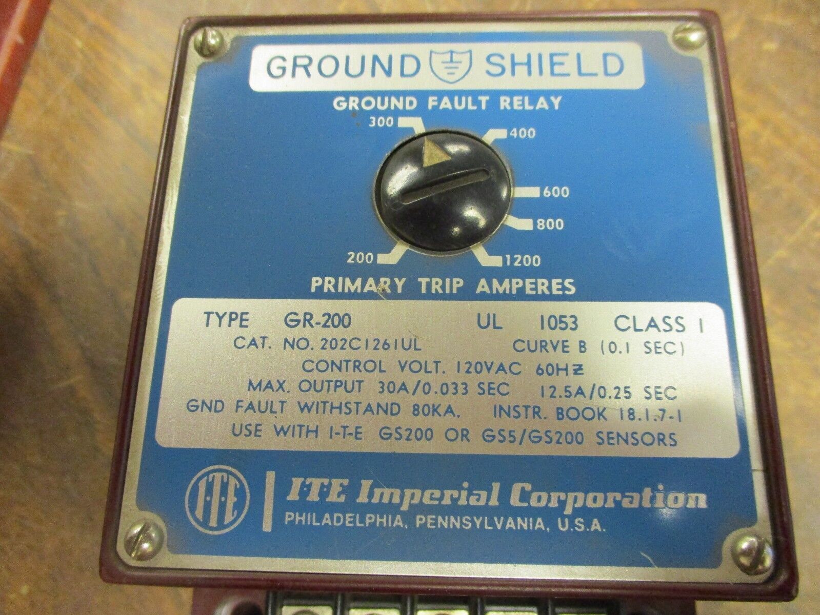 ITE/Gould Ground Fault Sensor & Relay 202C1261UL/302B1024UL Trip:200-1200A Used