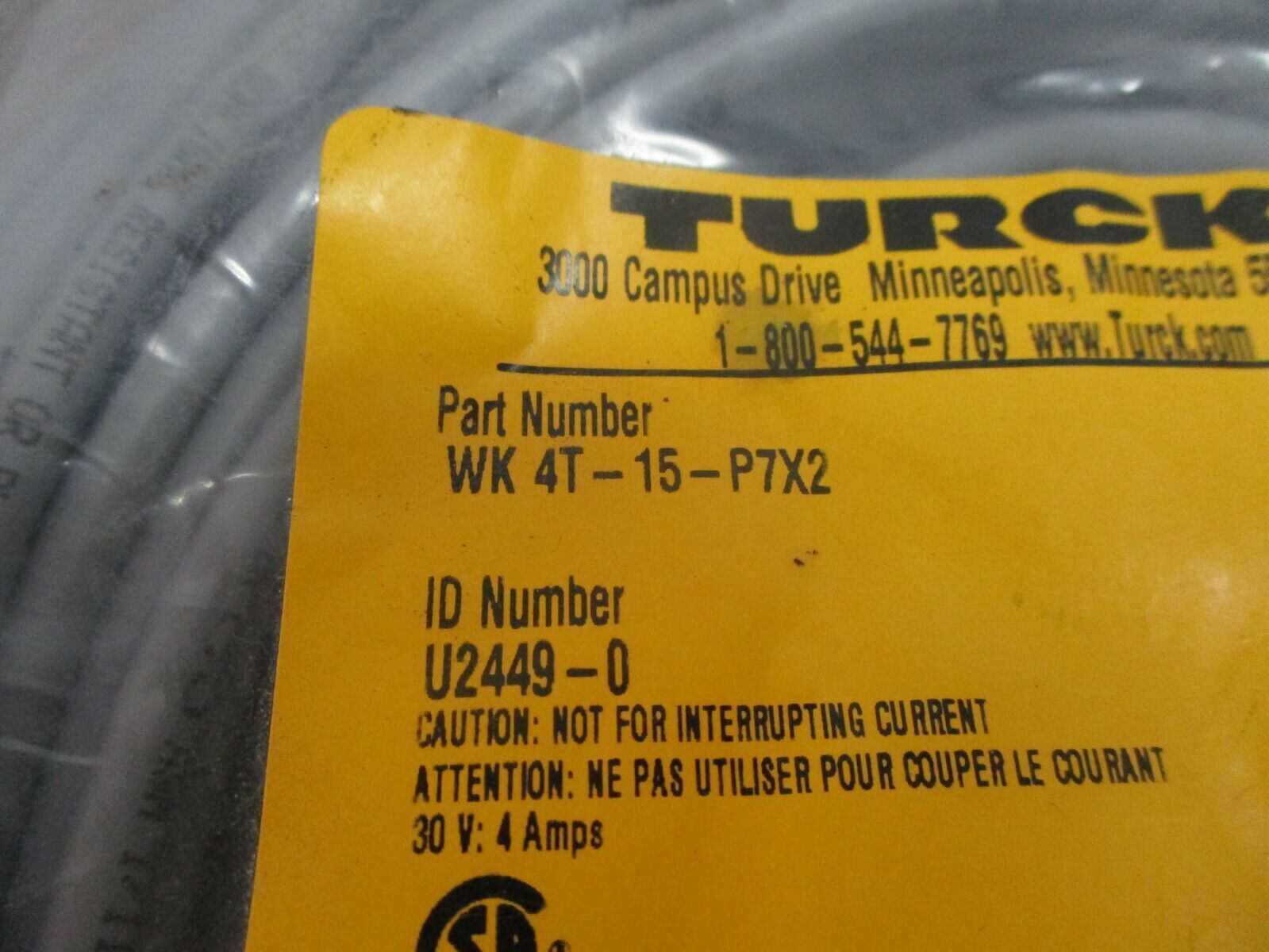 Turck Eurofast Cordset WK 4T-15-P7X2 Length: 15M New Surplus