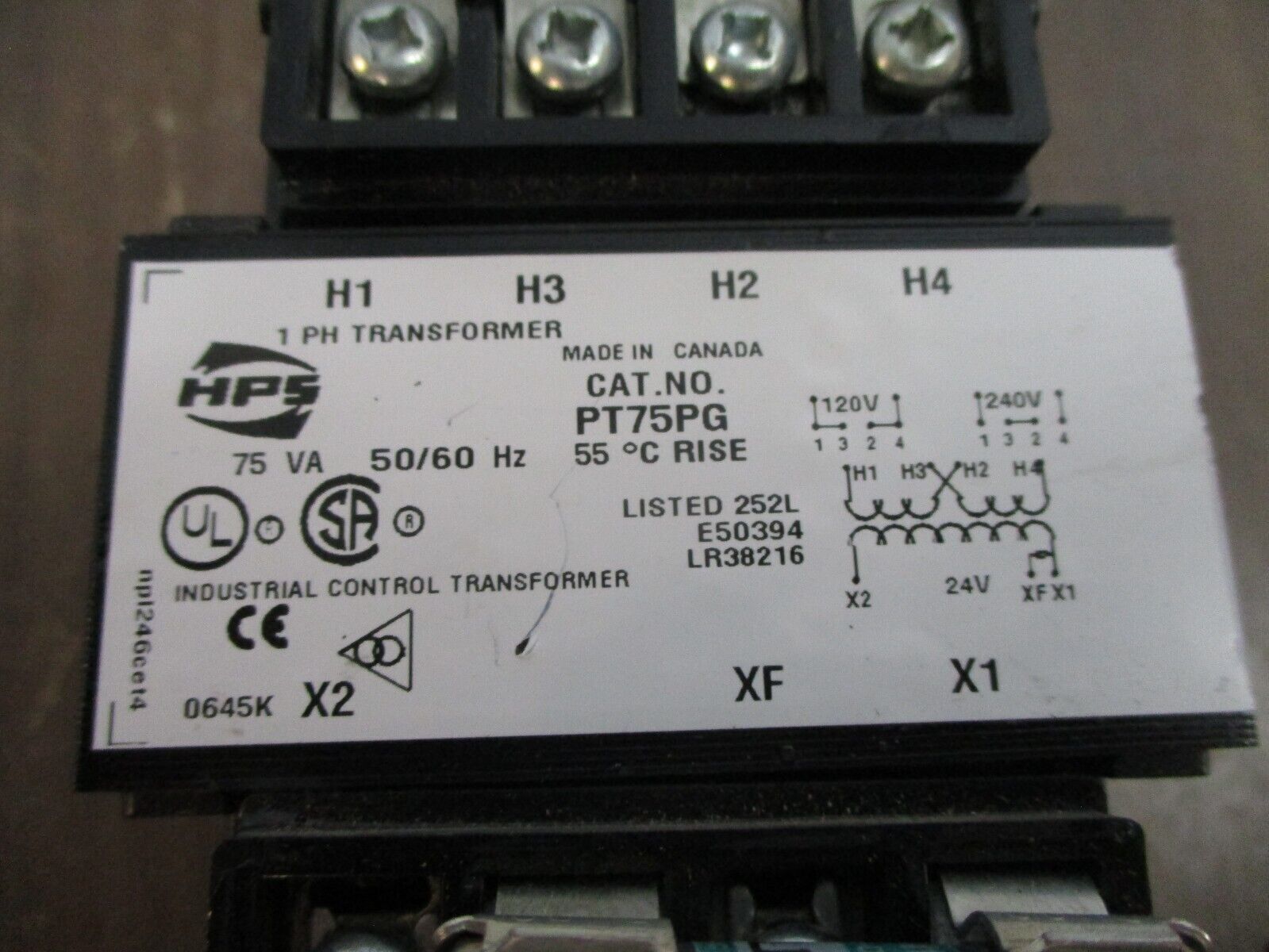 Hammond Control Transformer PT75PG 75VA Pri: 120/240V Sec: 24V 50/60Hz 1Ph Used