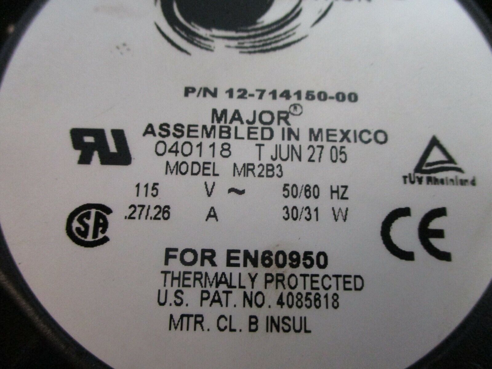 Comair Rotron Major MR2B3 Axial Fan 12-714150-00 115V 50/60Hz 0.27/0.26A 30/31W