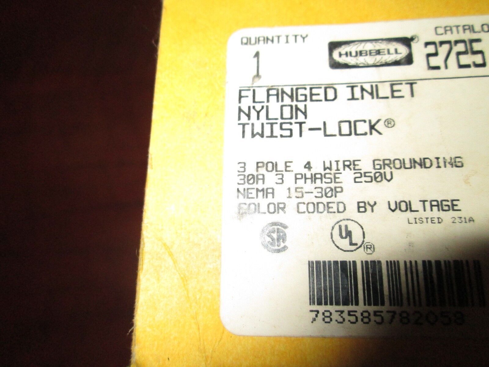 Hubbell Flanged Inlet 2725 30 A 250 V 3 Pole 4 Wire