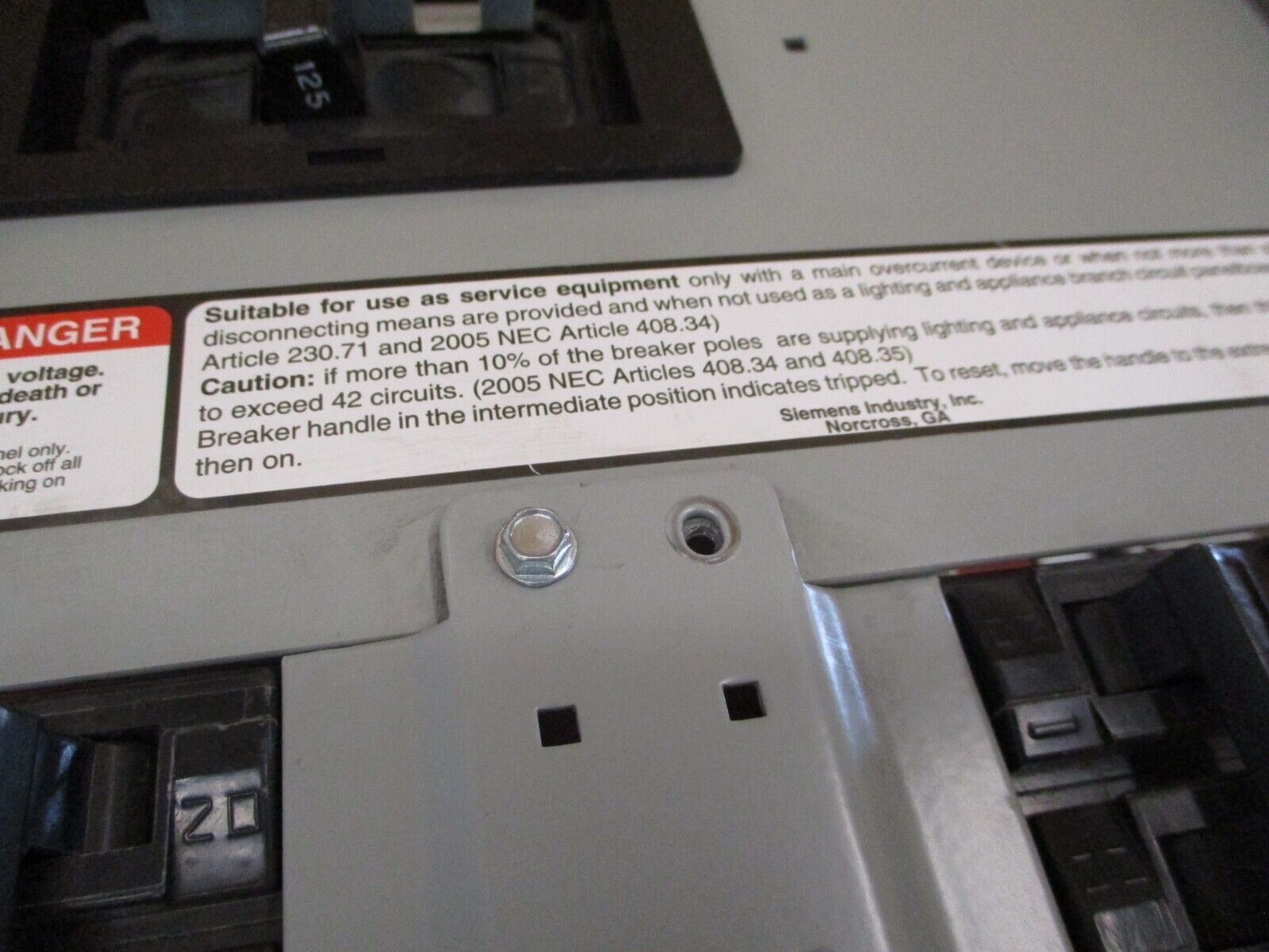 Siemens P2 Main Breaker Panelboard Interior P2A30QJ125FTS 125A Main 120/240V 1Ph