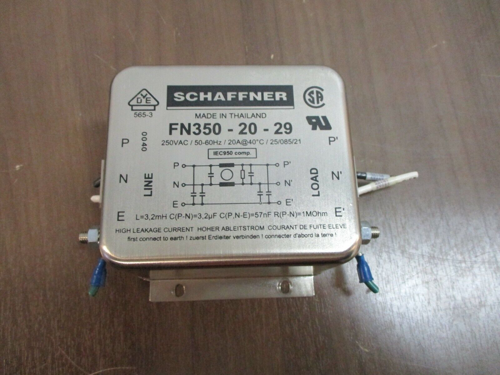 Schaffner Line Filter FN350-20-29 250V 50-60Hz 20A Used