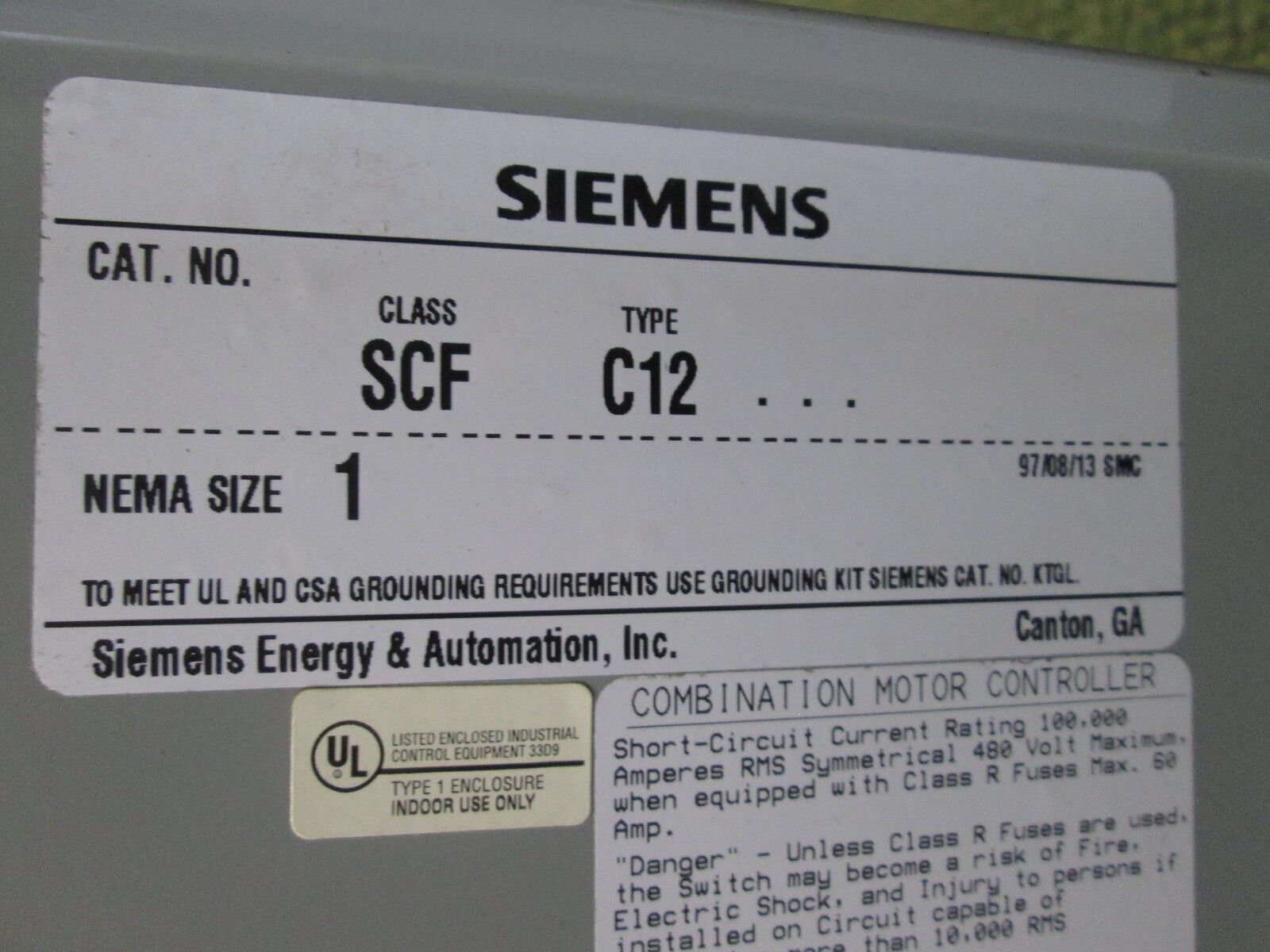 Siemens Combination SCF C12/SXL CO 27A 208V Coil nema Size 1 Used