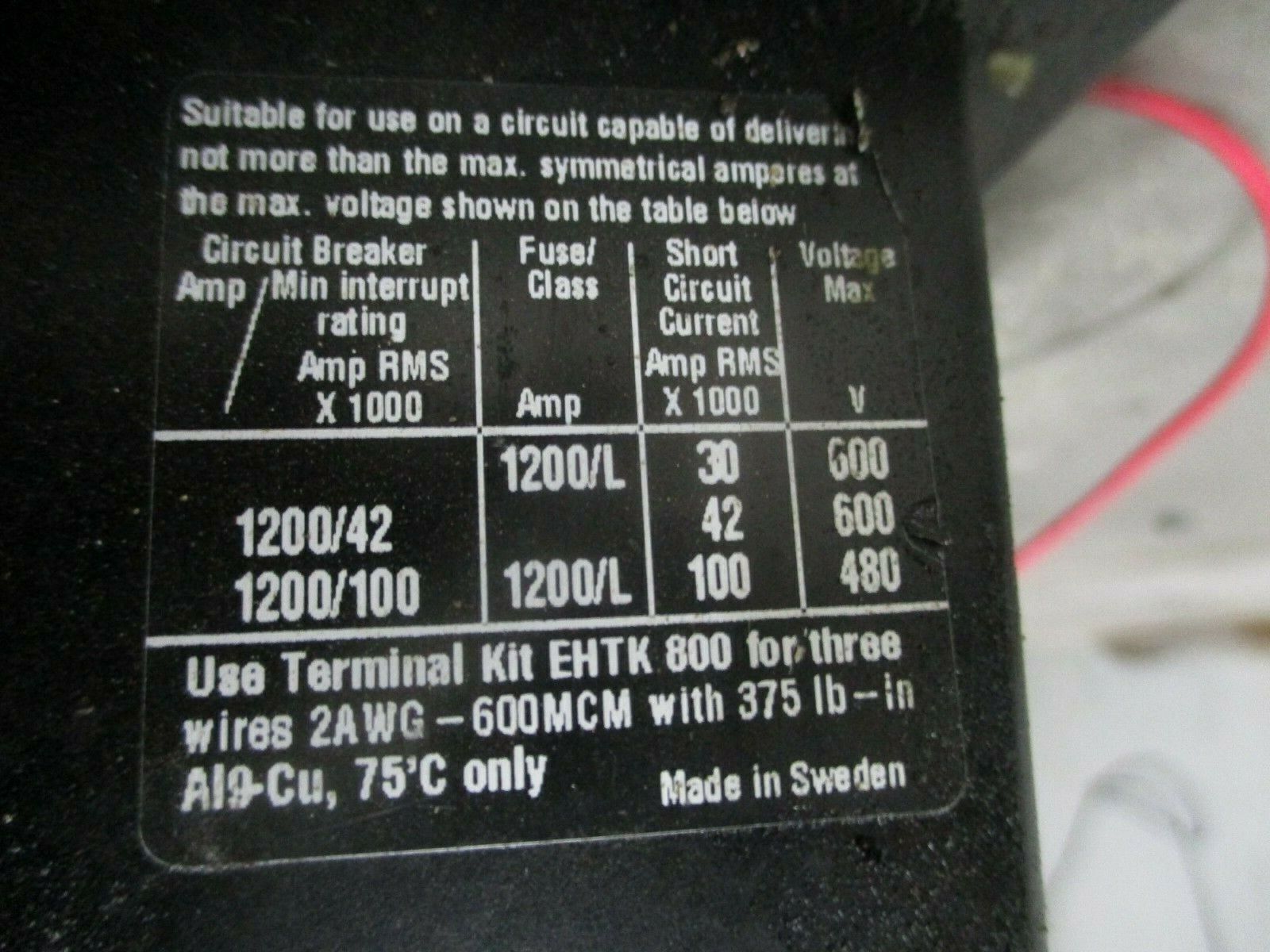 ABB Contactor EH 800 900A 600V Used
