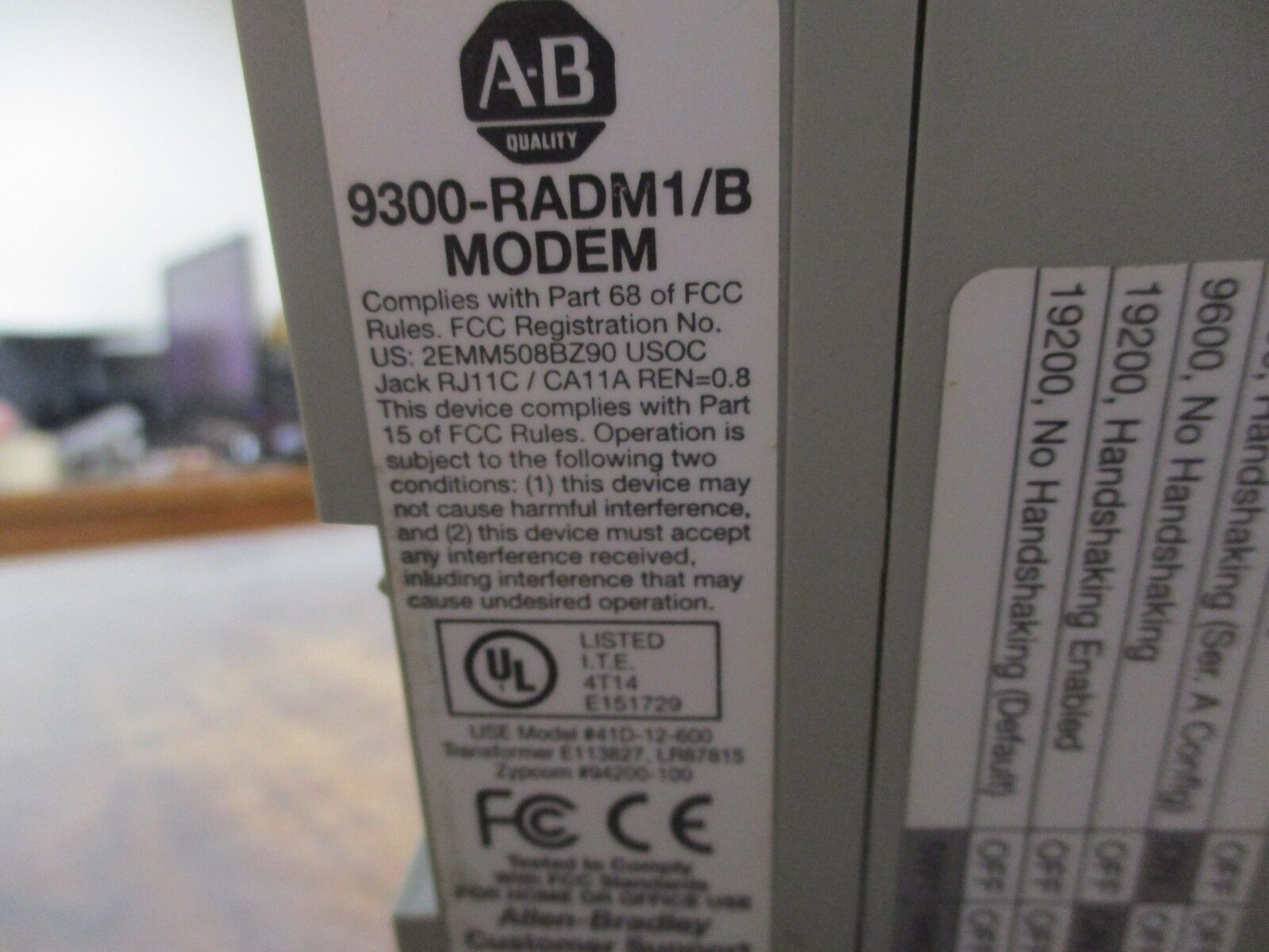 Allen-Bradley Remote Access Dial-In Modem 9300-RADM1/B 24VDC Used