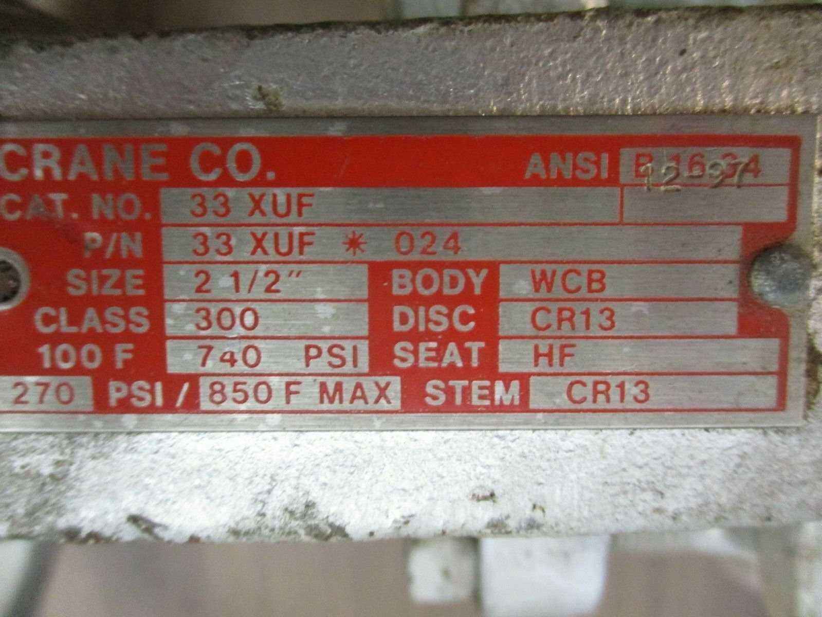 Crane Gate Valve 33XUF*024 Size: 2 1/2" Class: 300 Body: WCB Seat: HF Used