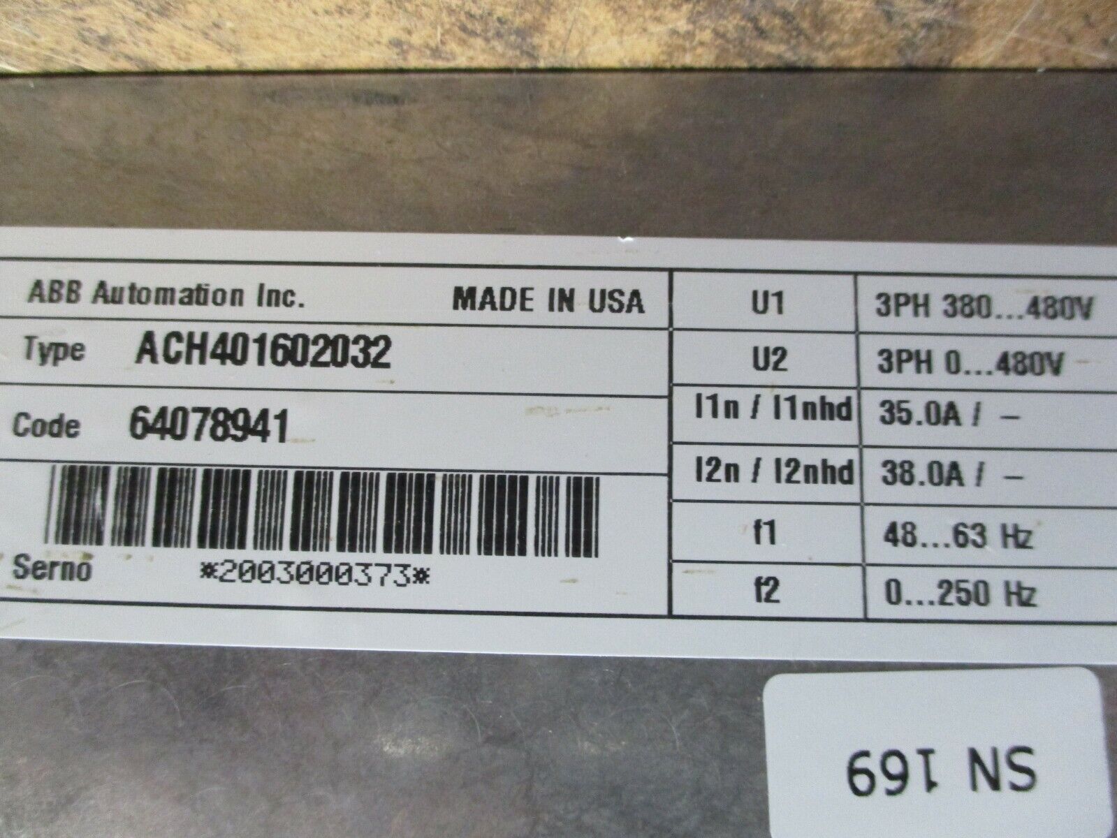 ABB AC Drive ACH401602032 25HP 3Ph *Broken Keypad Port Plastic* Used