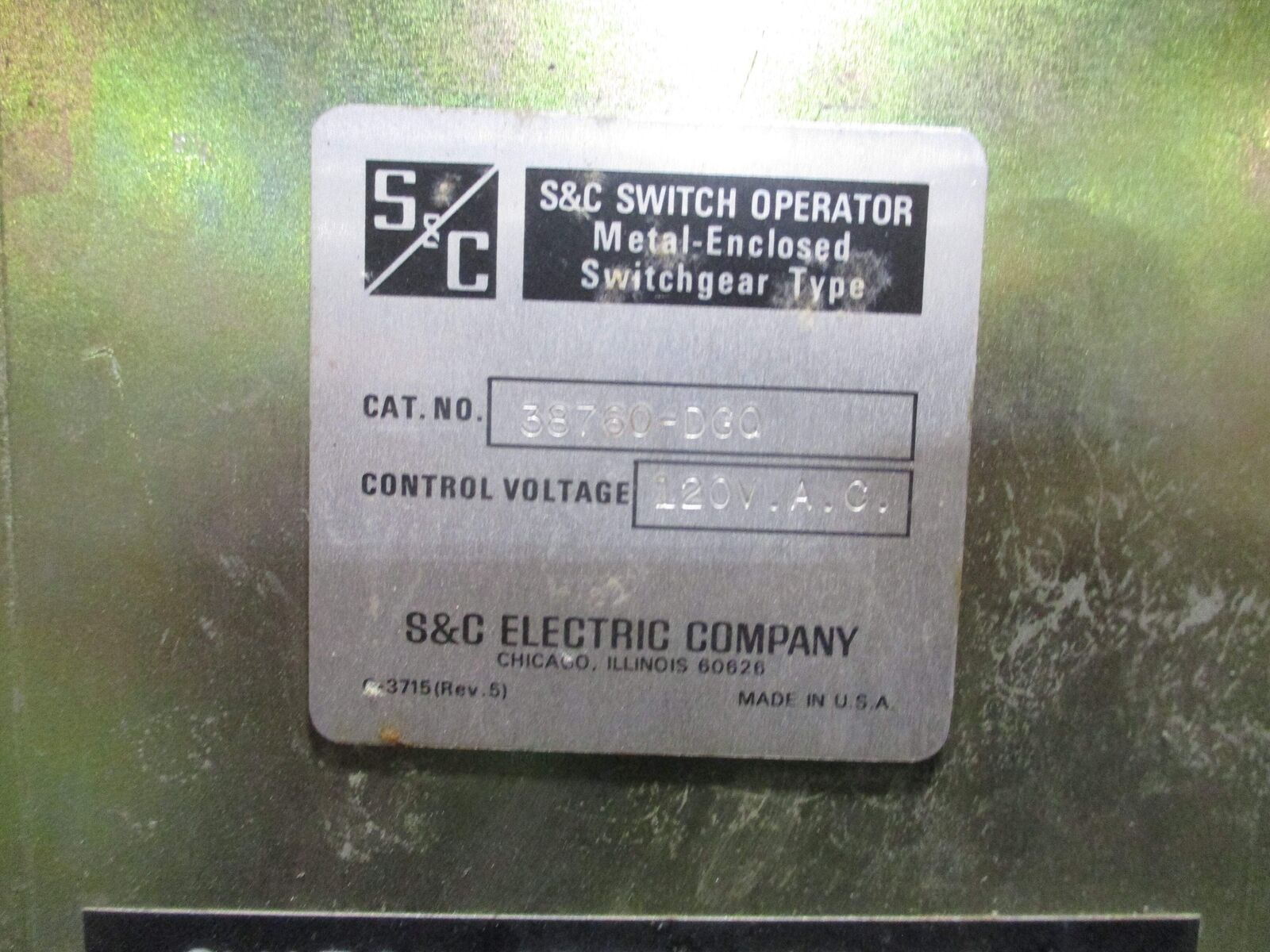 S&C Switch Operator 38760-DGQ 120VAC Metal- Enclosed Switchgear Used
