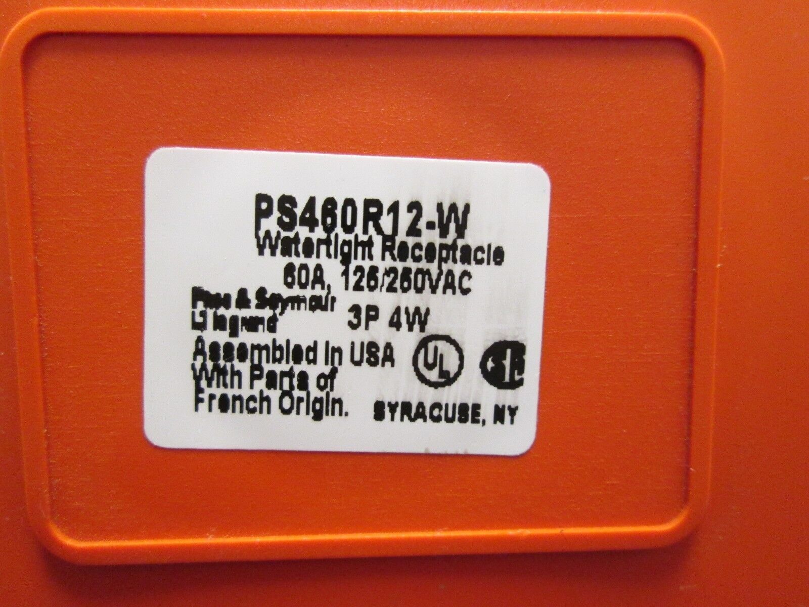 Pass & Seymour Receptacle PS460R12-W 60A 125/250VAC 3P 4W Watertight Used