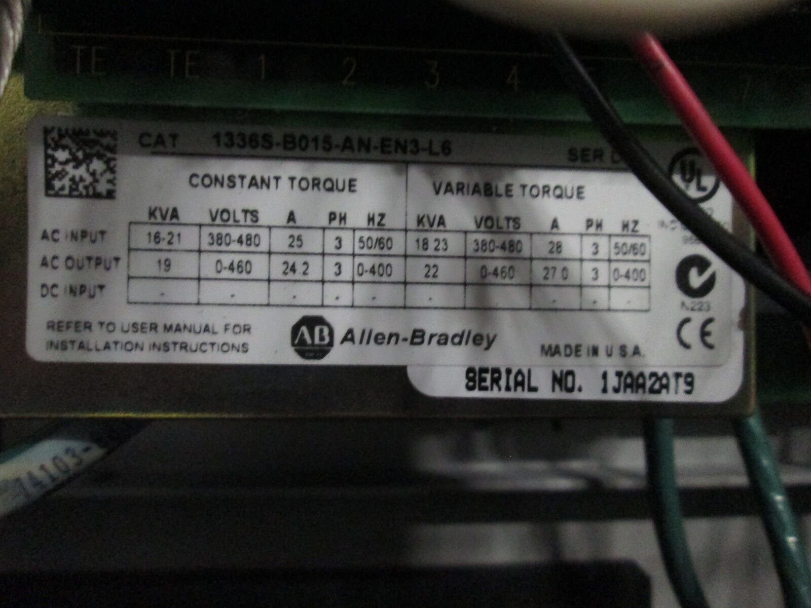 Allen-Bradley 1336 Plus AC Drive 1336S-B015-AJ-EN-HJ2-L6 nema 12 Enc. 15HP Used