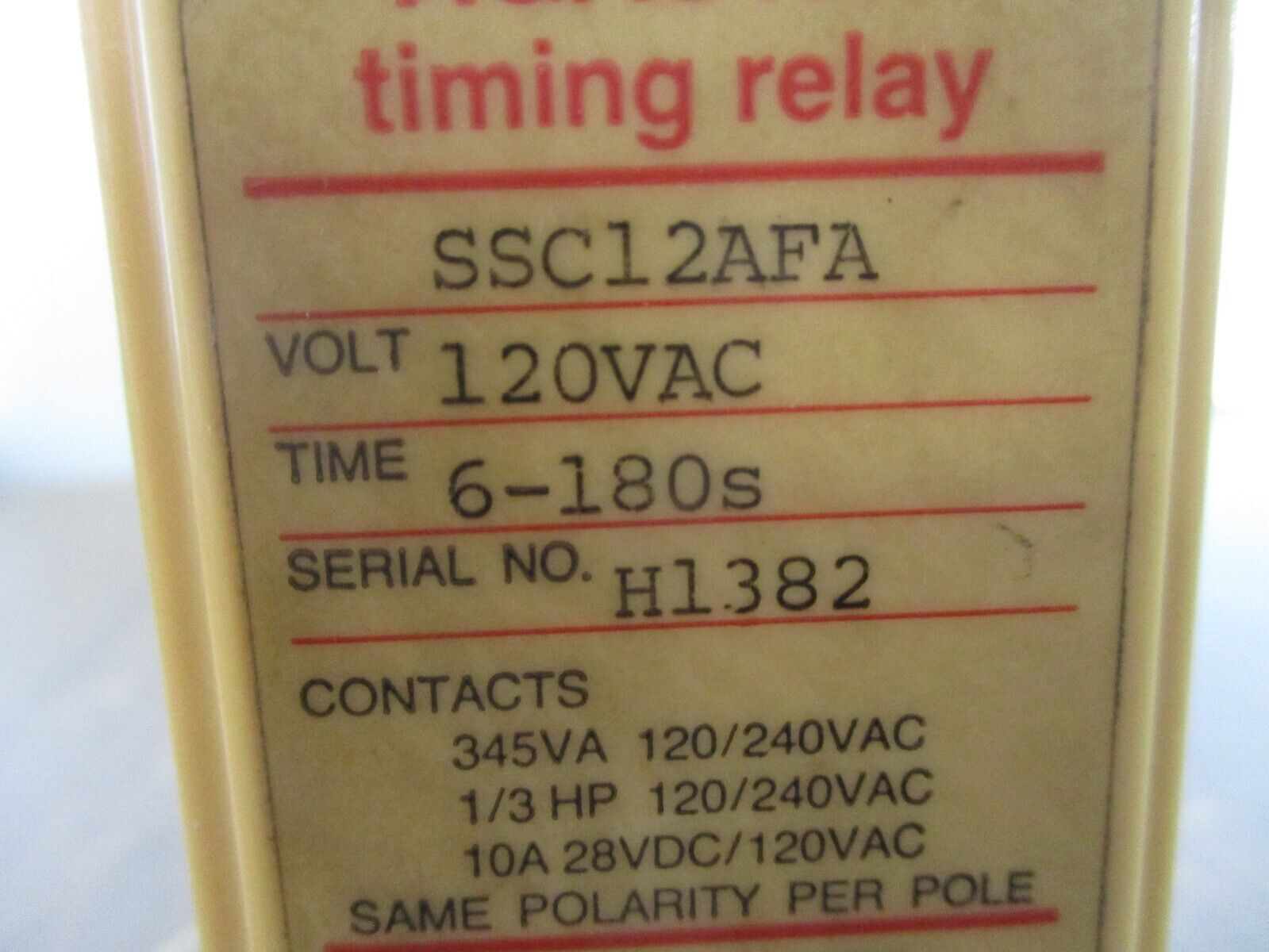 Agastat Timing Relay SSC12AFA 120VAC Time: 6-180s w/ Base Used