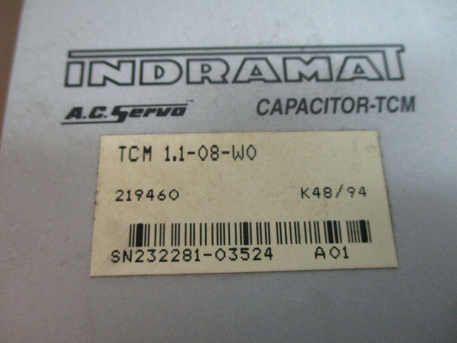 Indramat AC Servo Capacitor TCM 1.1-08-W0 Used