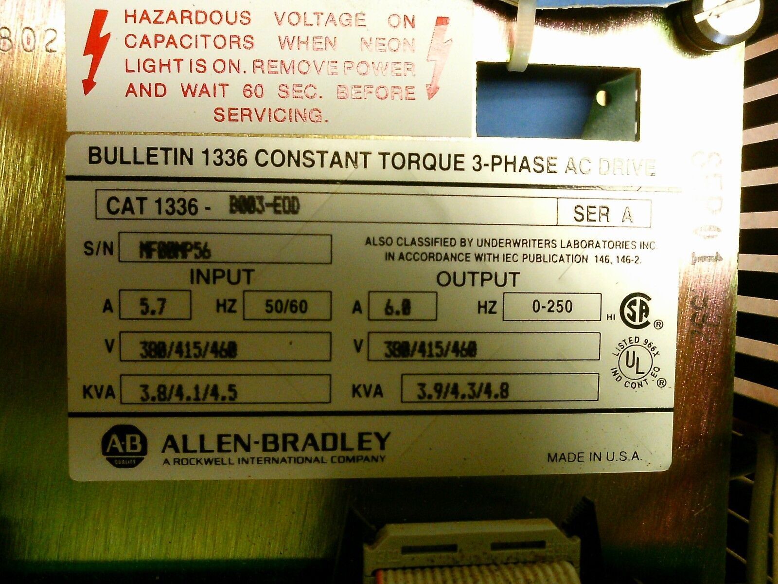 Allen-Bradley 1336 AC Drive 1336-B003-EOD w/ L3 Card 3HP Used