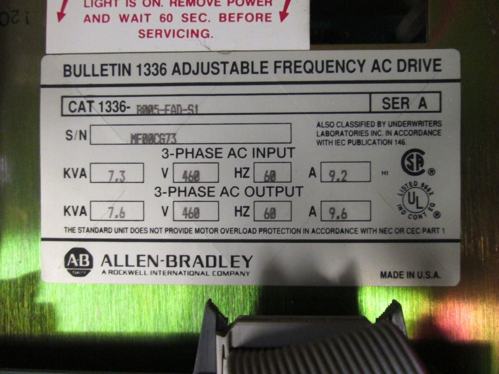 Allen-Bradley 1336 AC Drive w/ L3 Module 1336-B005-EAD-S1 5HP 3Ph Used