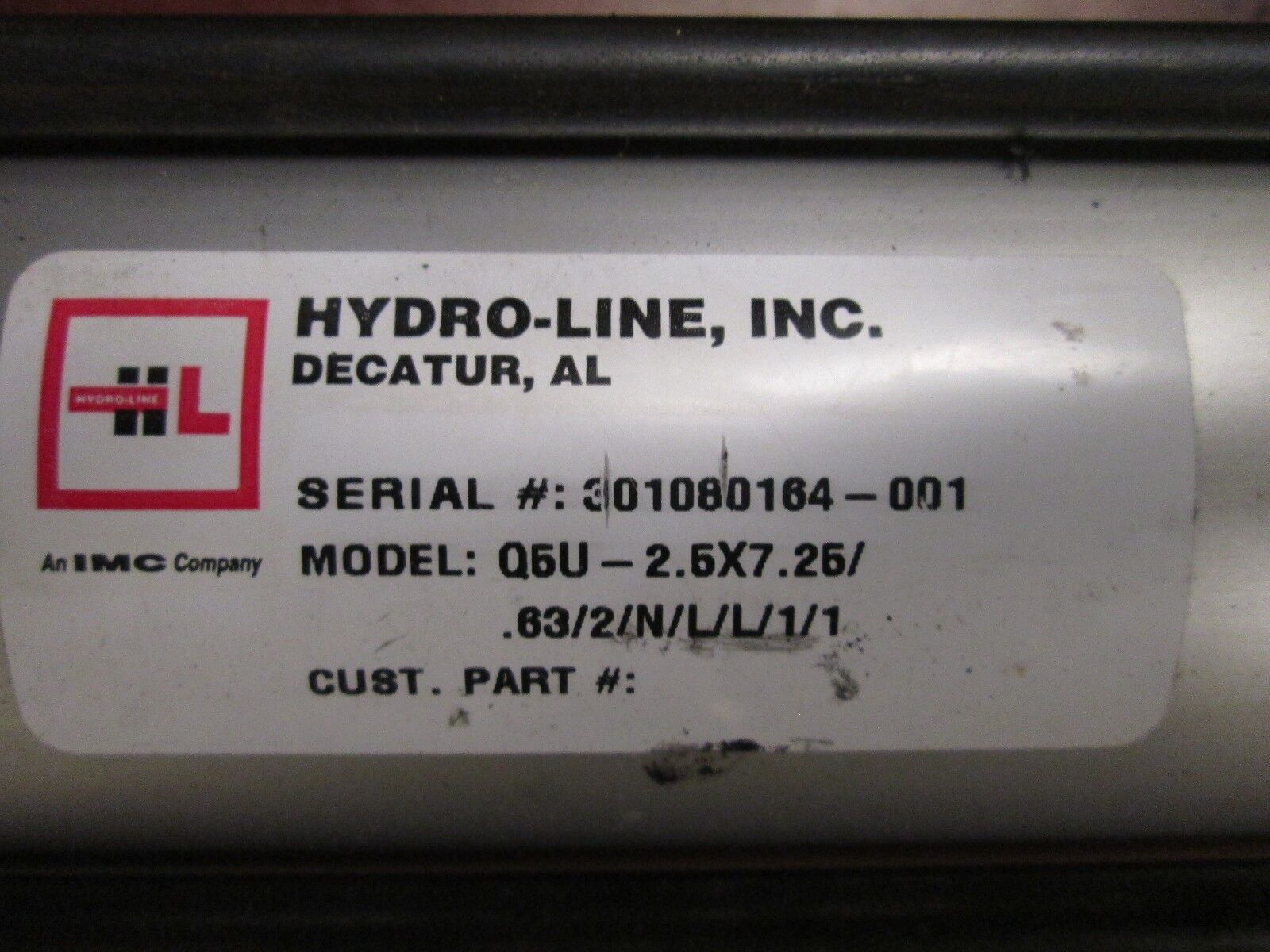 Hydro-Line Cylinder Q5U-2.5X7.25/.63/2/N/L/L/1/1 Used