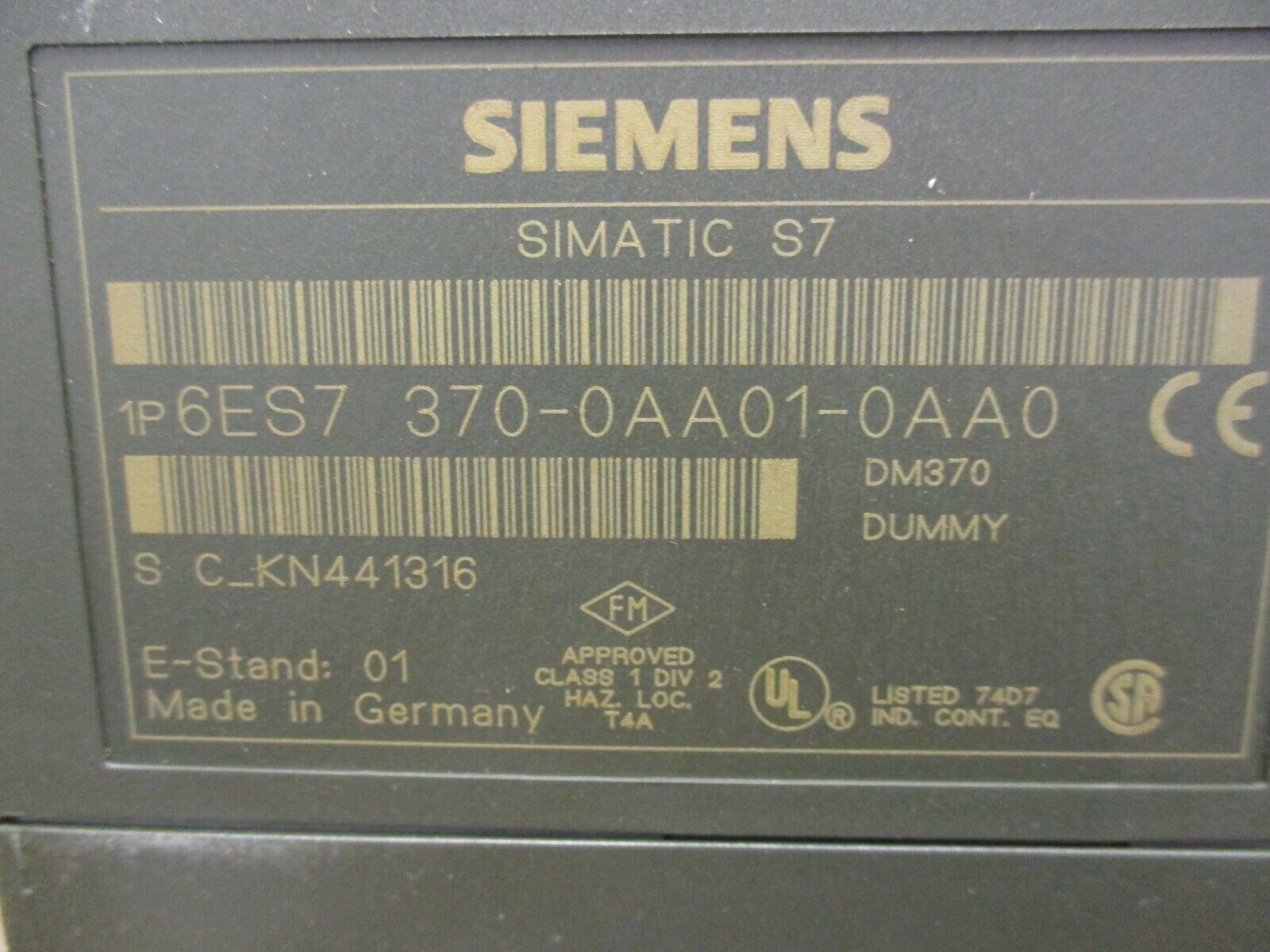 Siemens Simatic S7 Dummy Module 6ES7 370-0AA01-0AA0 *Missing Cover* Used