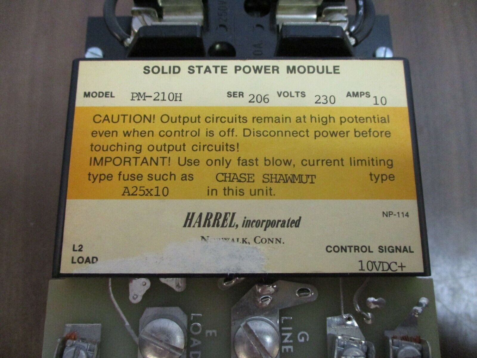 Harrel Solid State Power Module PM-210H 10A 230V Control: 10VDC Used