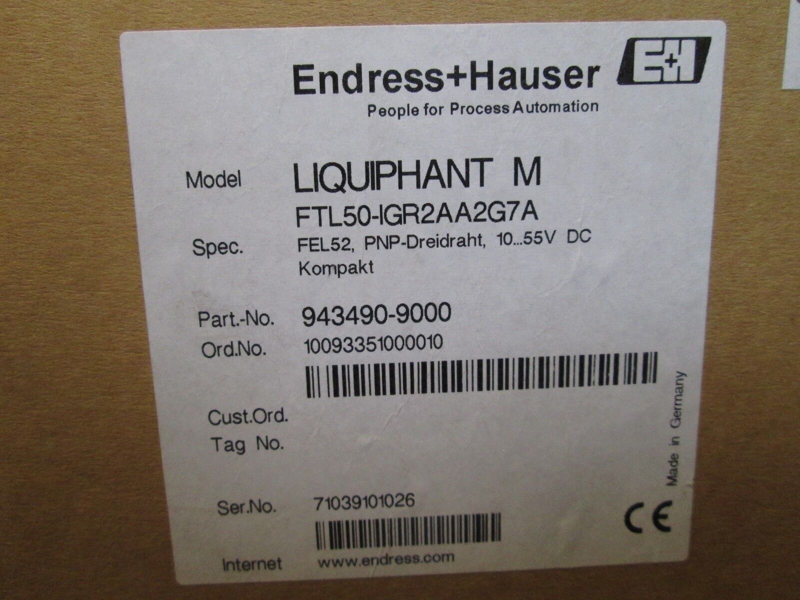 Endress+Hauser Liquiphant M Liquid Level Switch FTL50-IGR2AA2G7A New Surplus