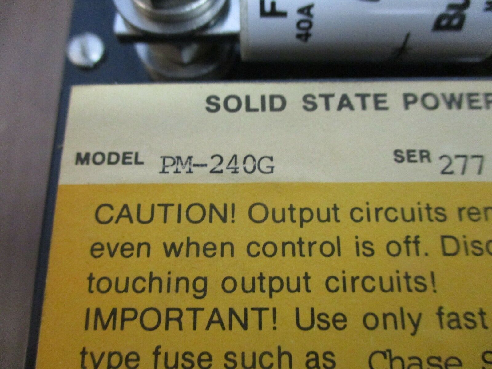 Harrel Solid State Power Module PM-240G 40A 240V Control: 10VDC w/ (1) 40A Fuse