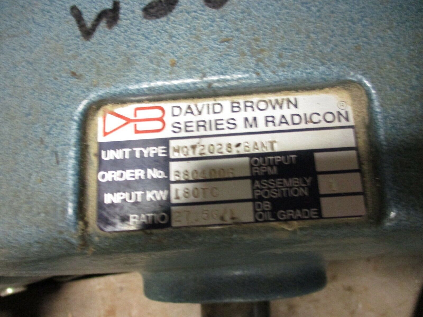 David Brown Series M Radicon Gear Reducer M072028.BANT Ratio 27.56:1 Used