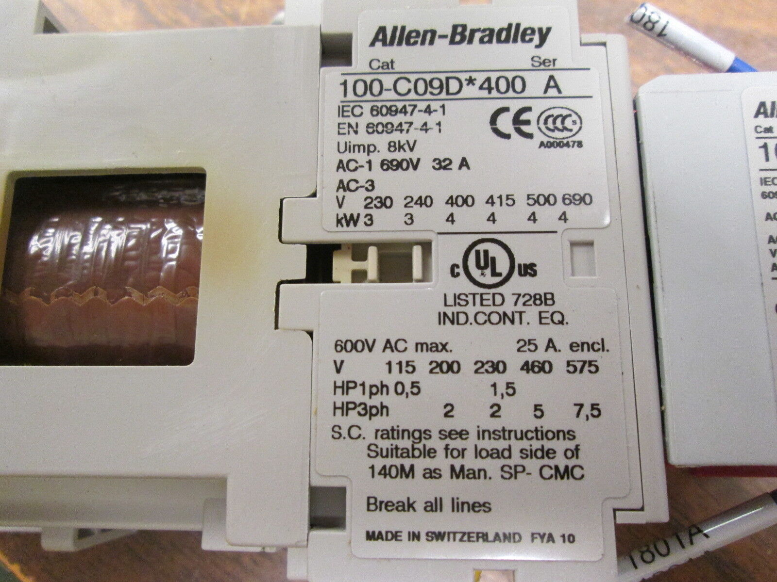 Allen-Bradley Safety Contactor 100S-C09DJ404C 24VDC Coil 25A 600V Used