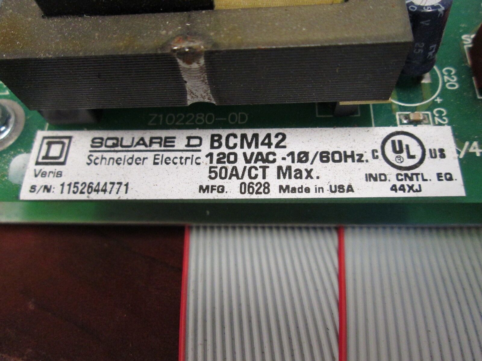 Square D Current Meter BCM42 120VAC 1Ph 50A w/ Left & Right CT Strips Used