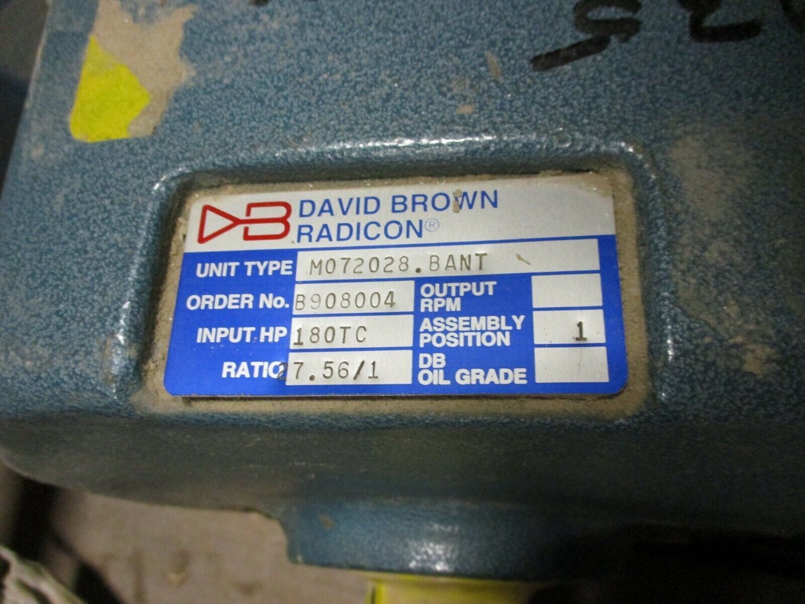 David Brown Radicon Gear Reducer M072028.BANT Ratio 7.56:1 Used