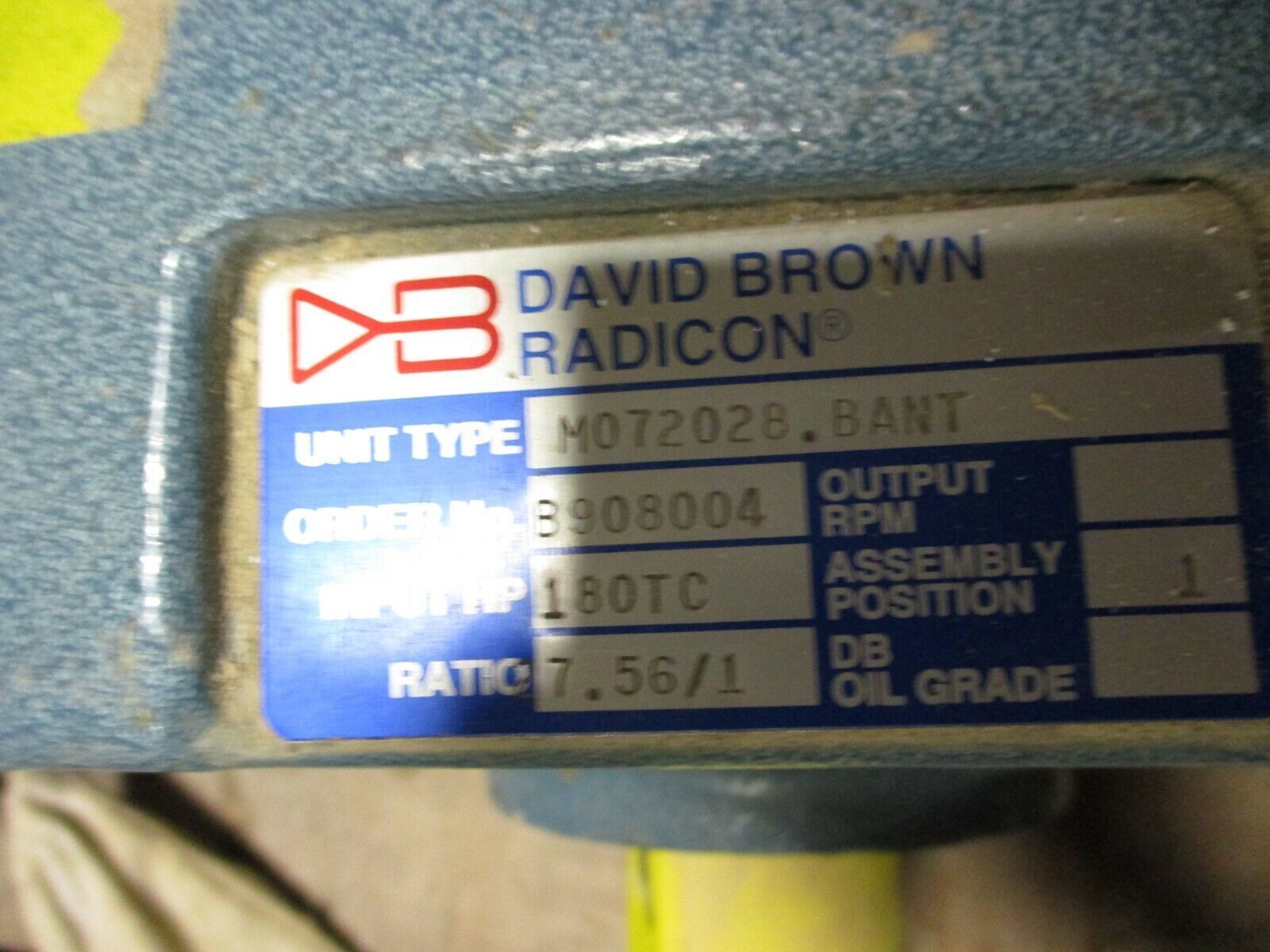 David Brown Radicon Gear Reducer M072028.BANT Ratio 7.56:1 Used