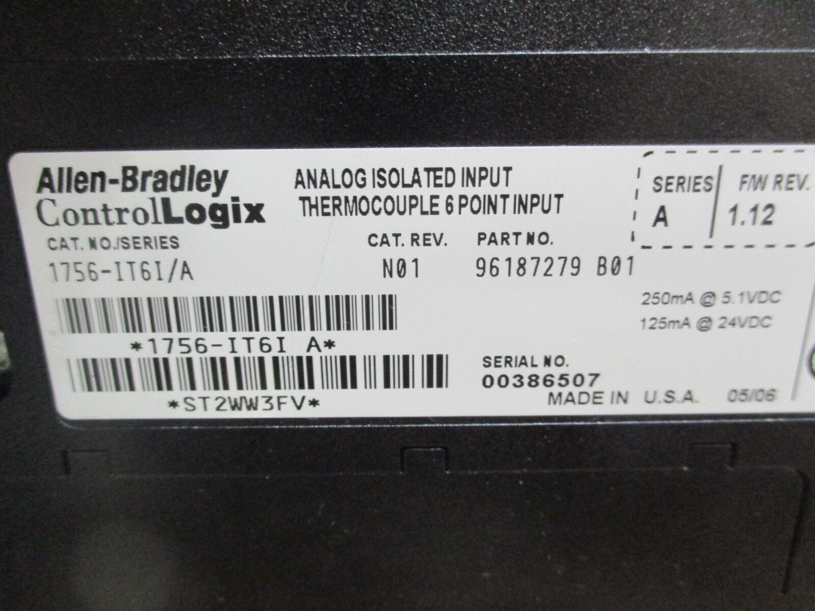 Allen-Bradley ControlLogix Analog Isolated Input Thermocouple Module 1756-IT6I/A