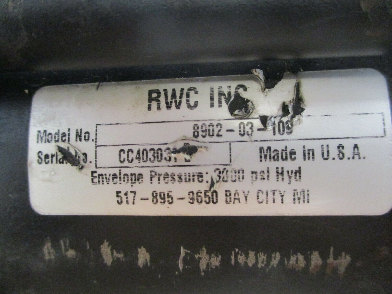 RWC Hydraulic Cylinder 8902-03-109 3000PSI Used
