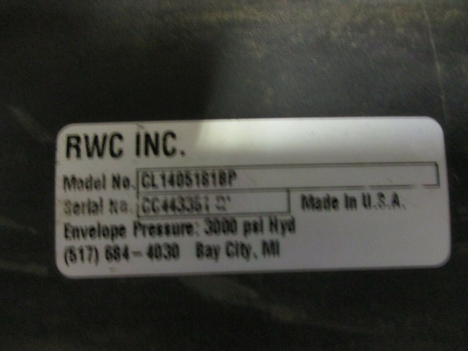 RWC Hyraulic Cylinder CL1405181BP 3000 PSI Used