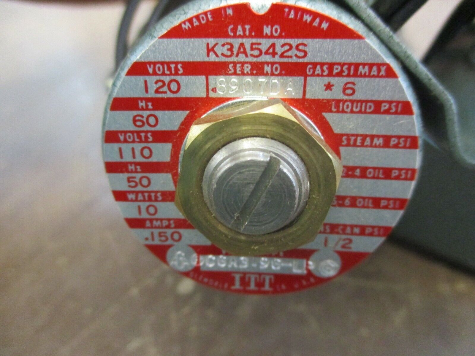 ITT Magnetic Gas Valve K3A542S 6 PSI 1/2" NPT 110-120V 50/60Hz New Surplus